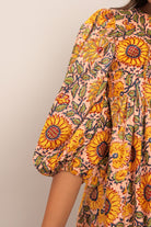 Sunflower Printed Yellow and Multicolor Relaxed Skater Short Dress - Kaoribyshreya