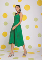 Green Corset Fitted Summer Cotton Lycra Midi Dress - Kaoribyshreya