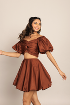 Coffee Brown Solid Western Cord-Set - Bust Fitted Top and Relaxed Skirt - Kaoribyshreya