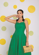 Green Corset Fitted Summer Cotton Lycra Midi Dress - Kaoribyshreya