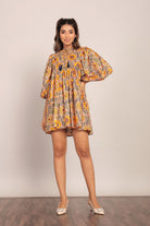 Sunflower Printed Yellow and Multicolor Relaxed Skater Short Dress - Kaoribyshreya