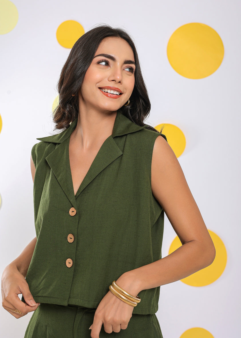 Olive Green Everyday Wear Top and Pant Two Piece Set Summer Relaxed 100% Cotton Co-ord Set - Kaoribyshreya