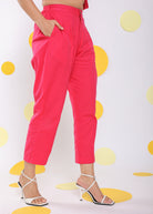 Hot Pink Sleeveless Waistcoat and Pant 2 Piece Set Summer Everyday Wear 100% Cotton Co-ord Set - Kaoribyshreya