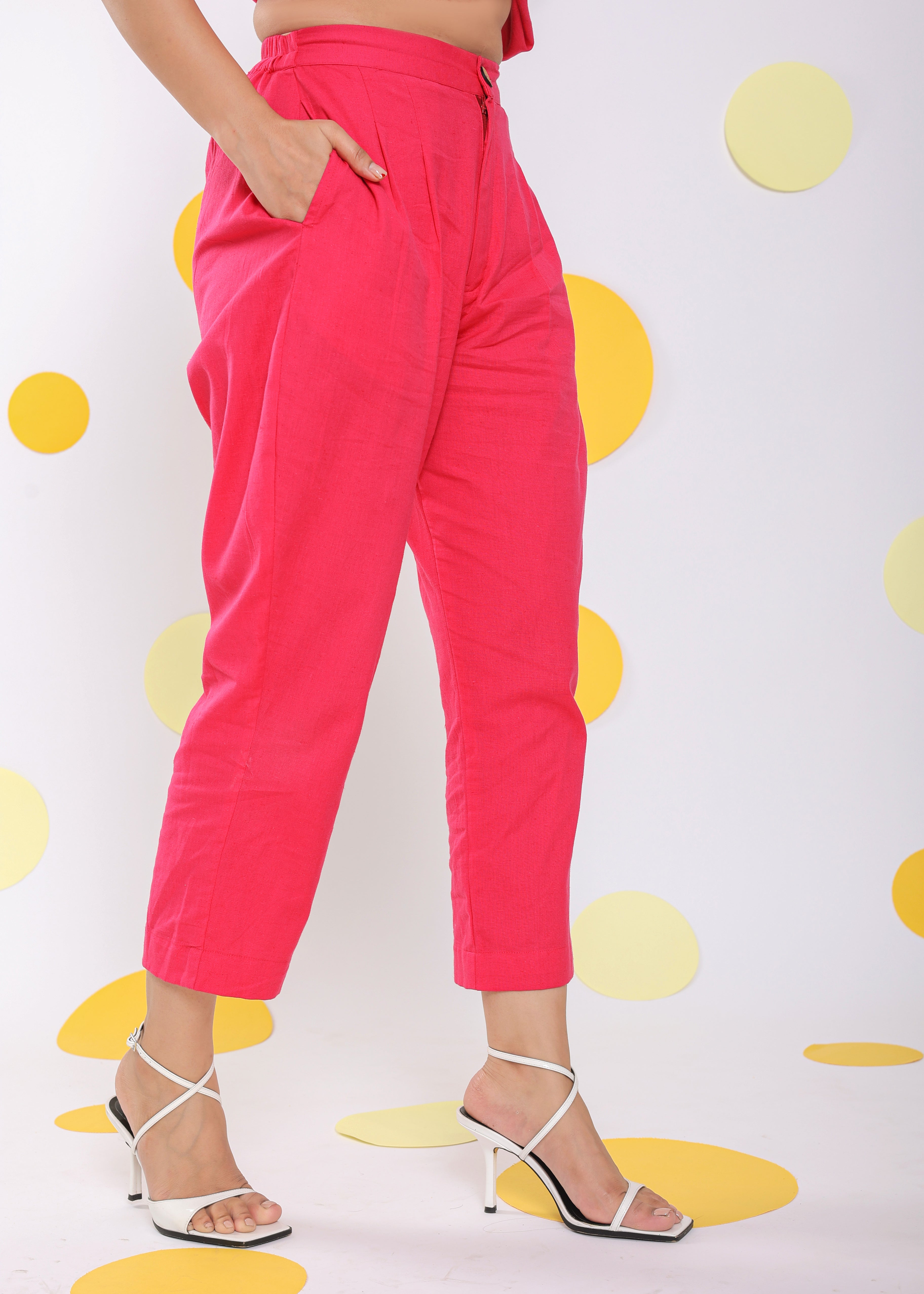 Hot Pink Sleeveless Waistcoat and Pant 2 Piece Set Summer Everyday Wear 100% Cotton Co-ord Set - Kaoribyshreya