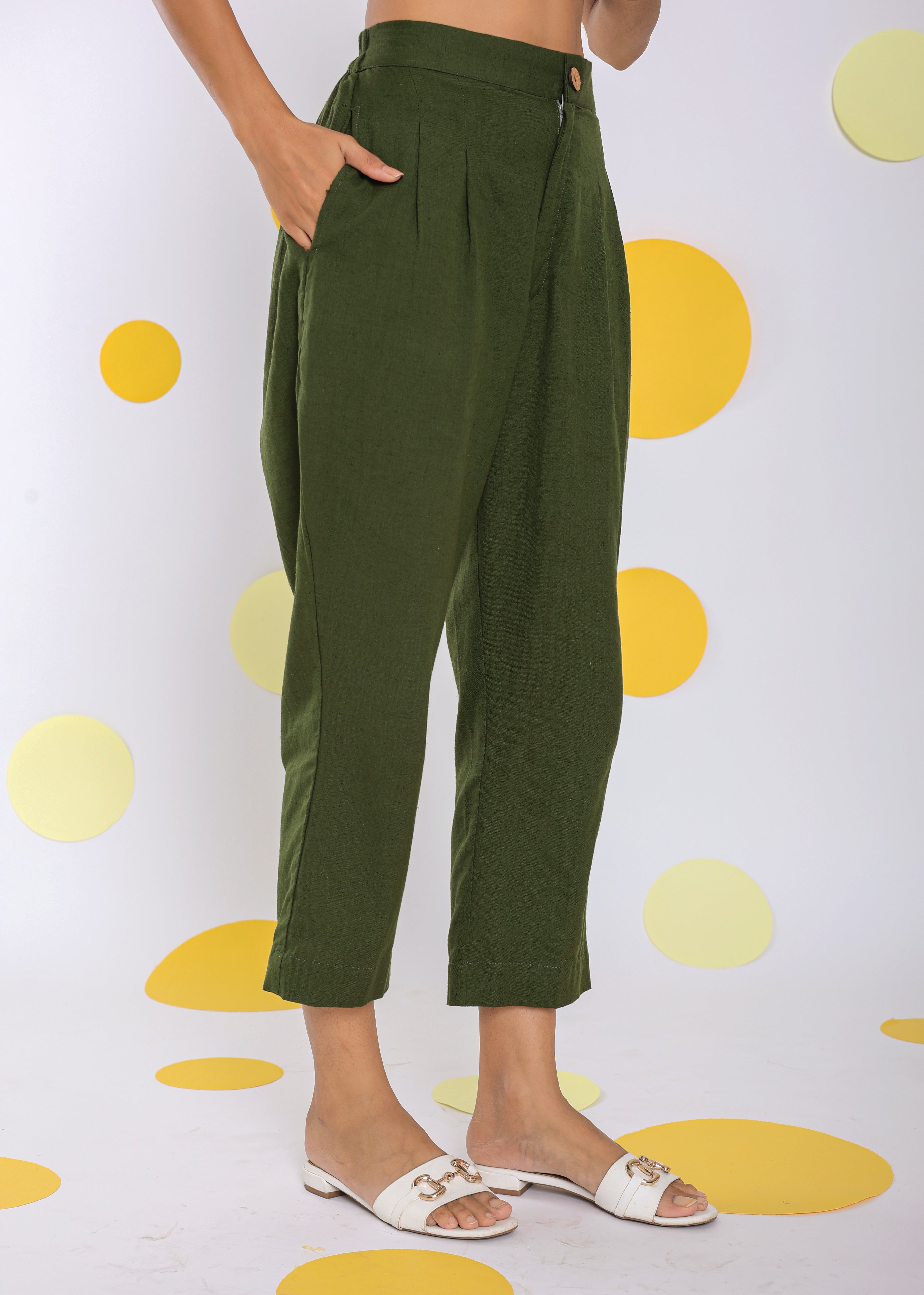 Olive Green Everyday Wear Top and Pant Two Piece Set Summer Relaxed 100% Cotton Co-ord Set - Kaoribyshreya