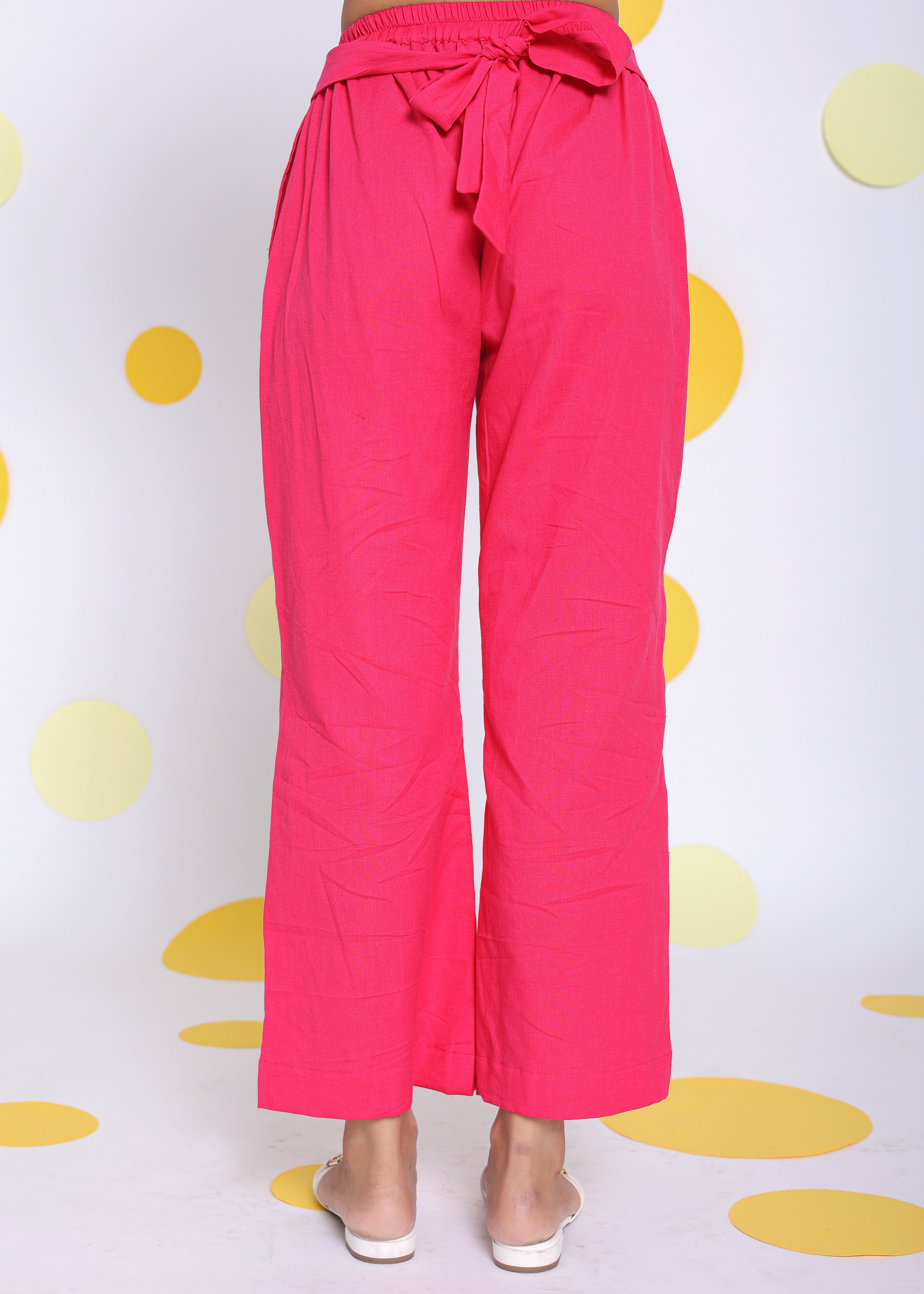 Hot Pink Shirt and Pant 2 Piece Set Summer Relaxed Linen Co-ord Set - Kaoribyshreya