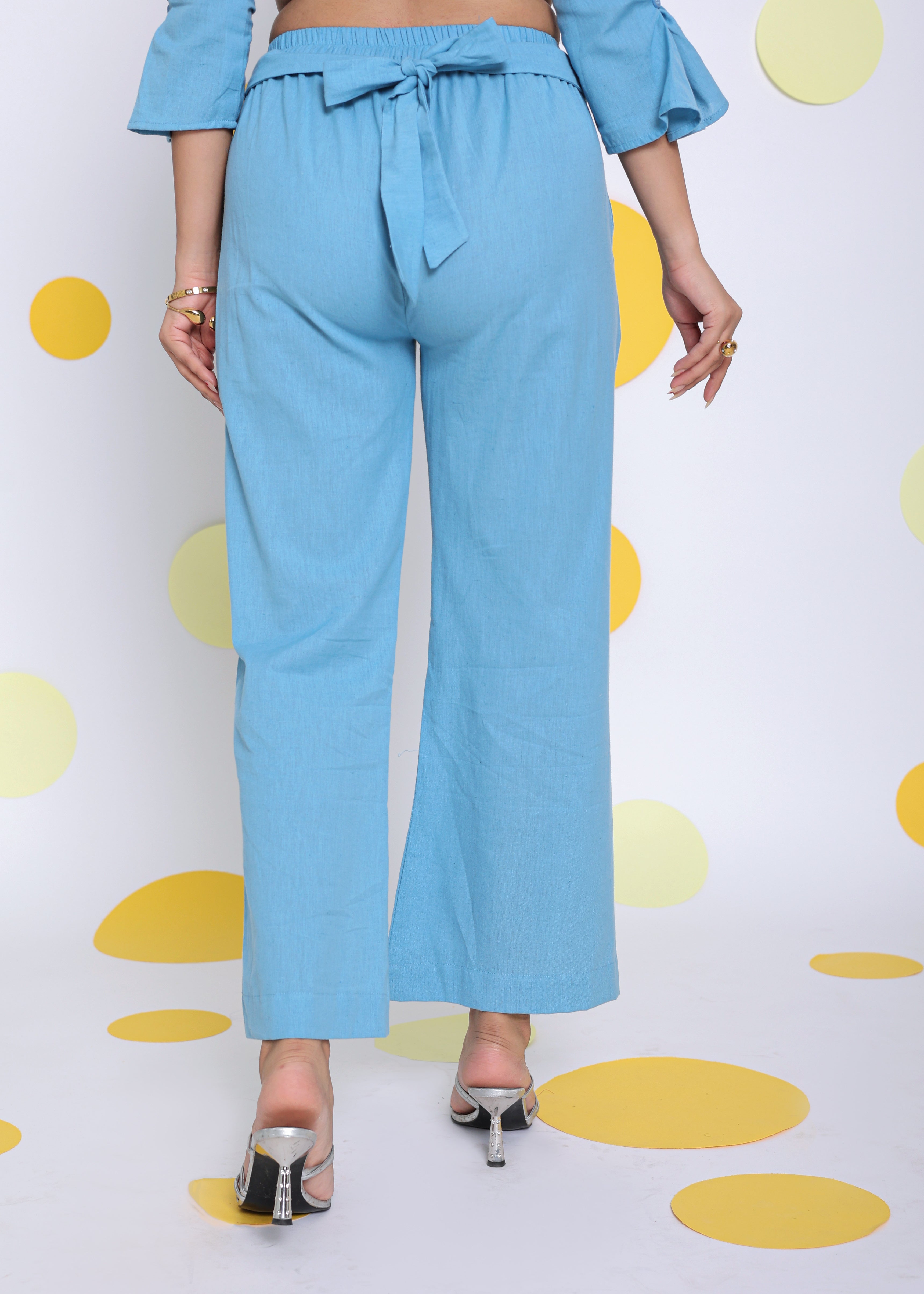 Sky Blue Shirt and Pant 2 Piece Set Summer Relaxed Linen Co-ord Set - Kaoribyshreya