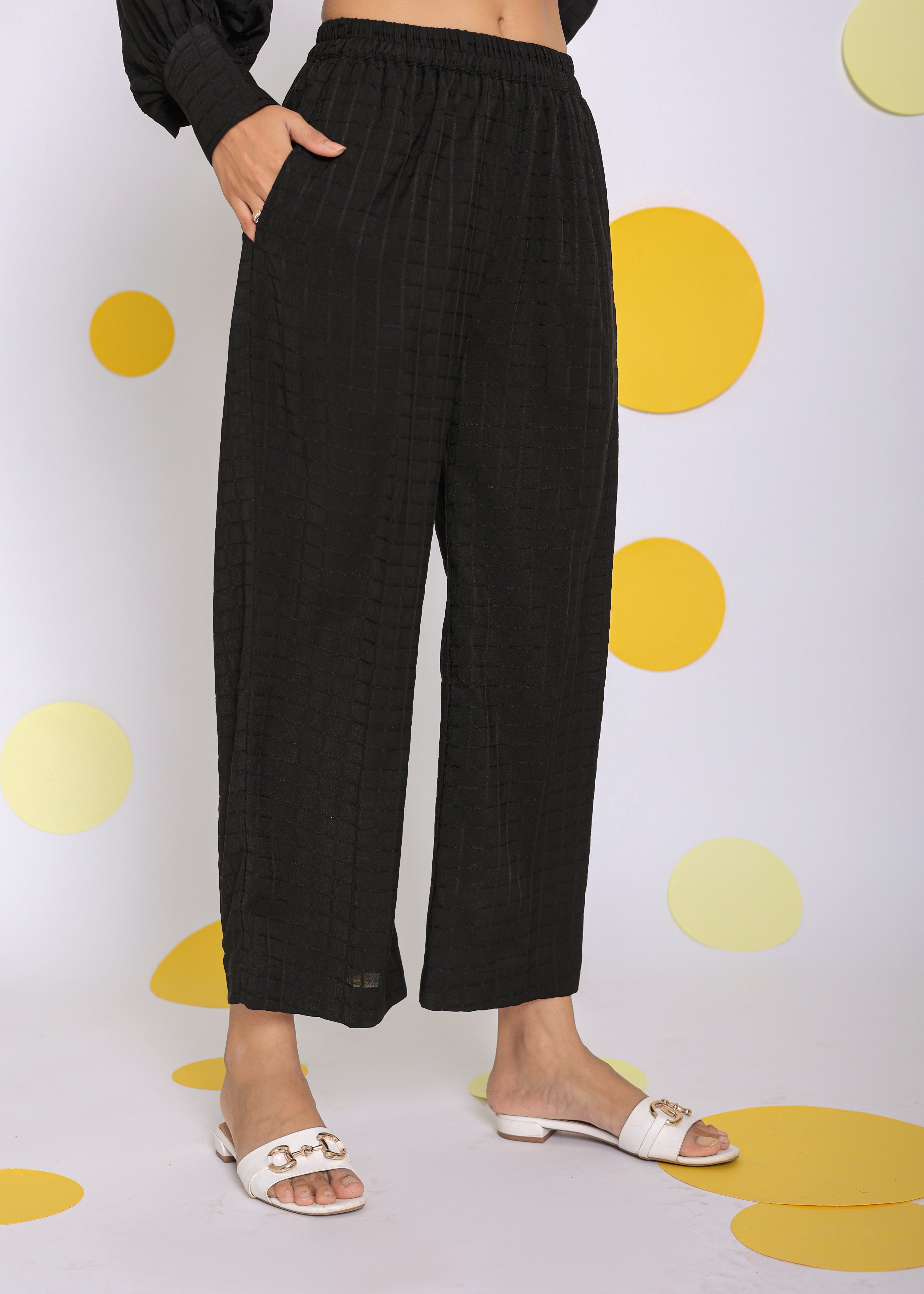 Solid Black Shirt and Pant Two Piece Set Summer Everyday Wear Co-ord Set - Kaoribyshreya