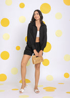 Black Summer Relaxed Collared Everyday Wear Shirt - Kaoribyshreya