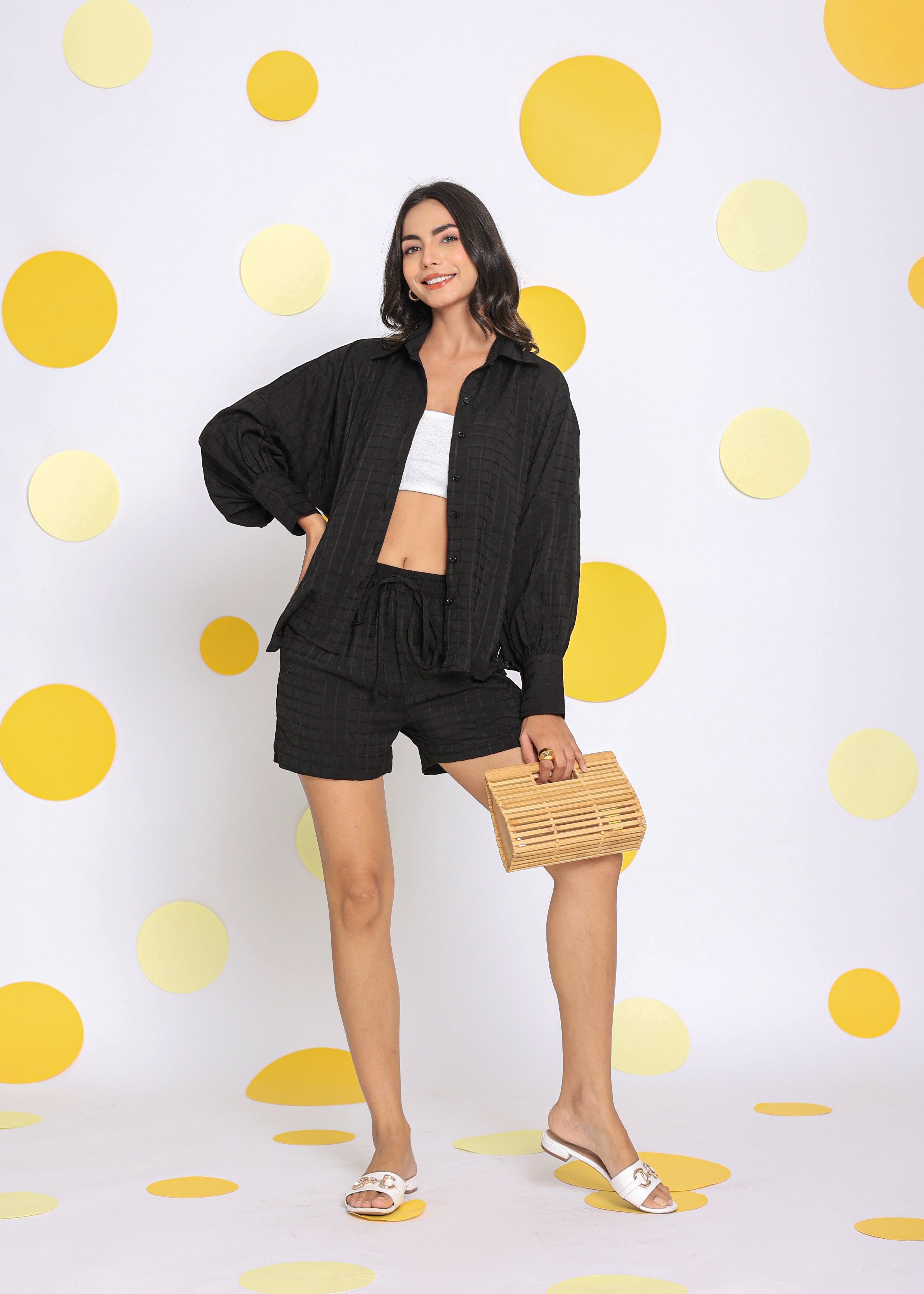 Black Shirt and Shorts Two Piece Set Summer Casual Co-ord Set - Kaoribyshreya