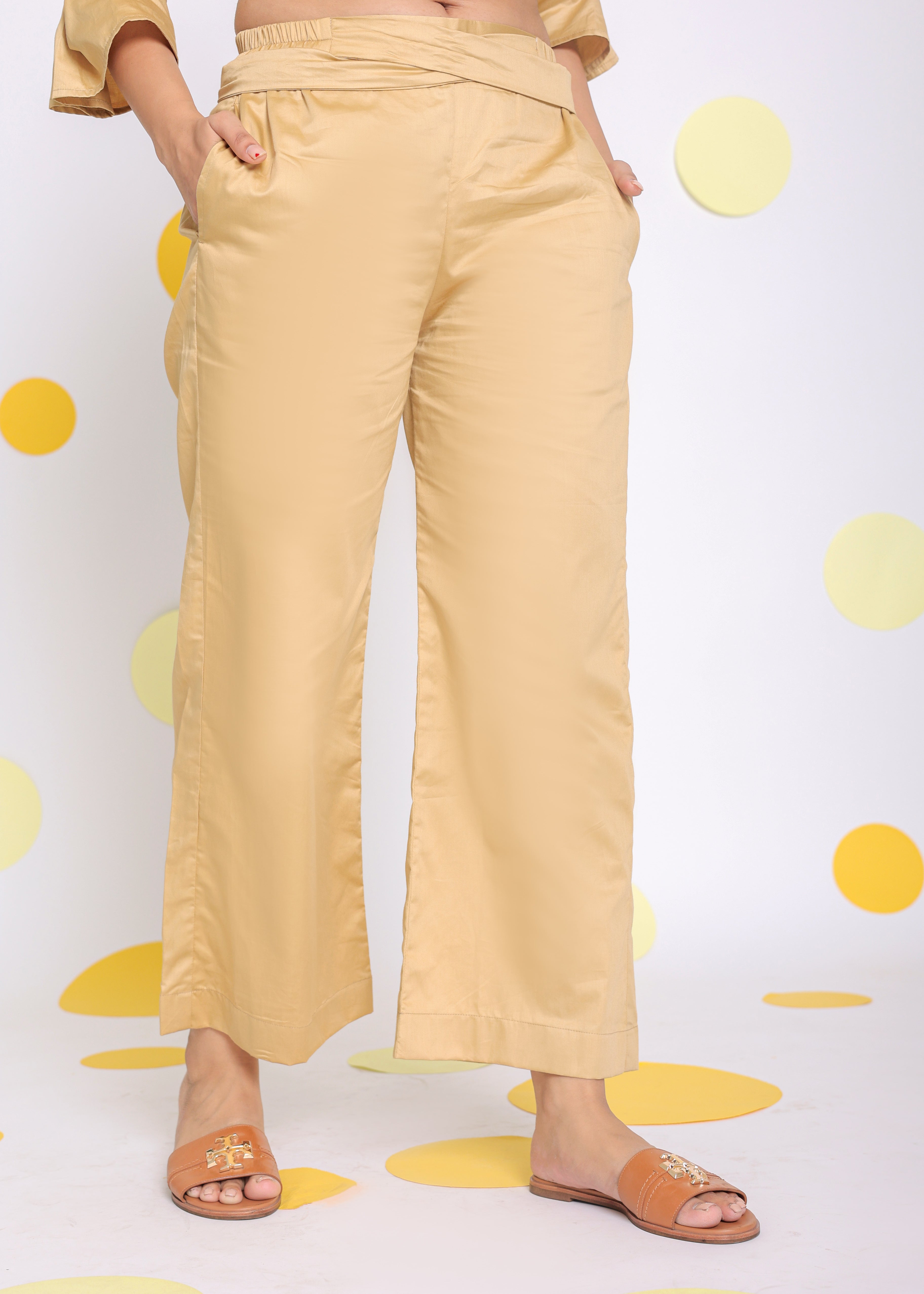 Beige Shirt and Pant 2 Piece Set Summer Relaxed 100% Cotton Co-ord Set - Kaoribyshreya