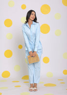 Sky Blue Shirt With Side Tie Ups And Pant 2 Piece Set Summer Relaxed Casual Co-ord Set - Kaoribyshreya