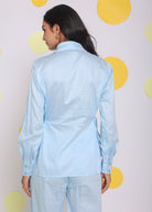 Sky Blue Summer Relaxed Collared 100% Cotton Shirt With Side Tie Ups - Kaoribyshreya