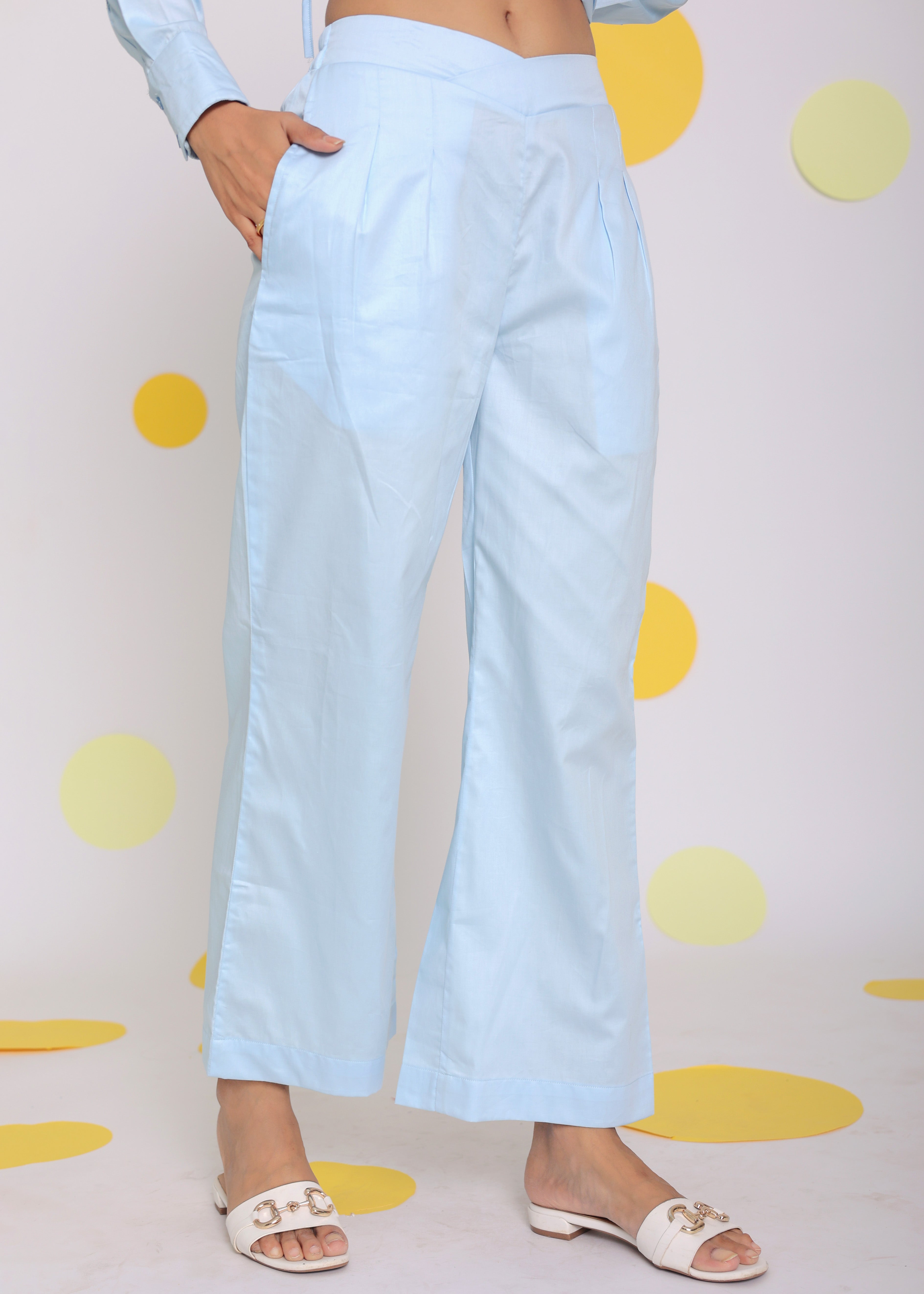 Sky Blue Shirt With Side Tie Ups And Pant 2 Piece Set Summer Relaxed Casual Co-ord Set - Kaoribyshreya