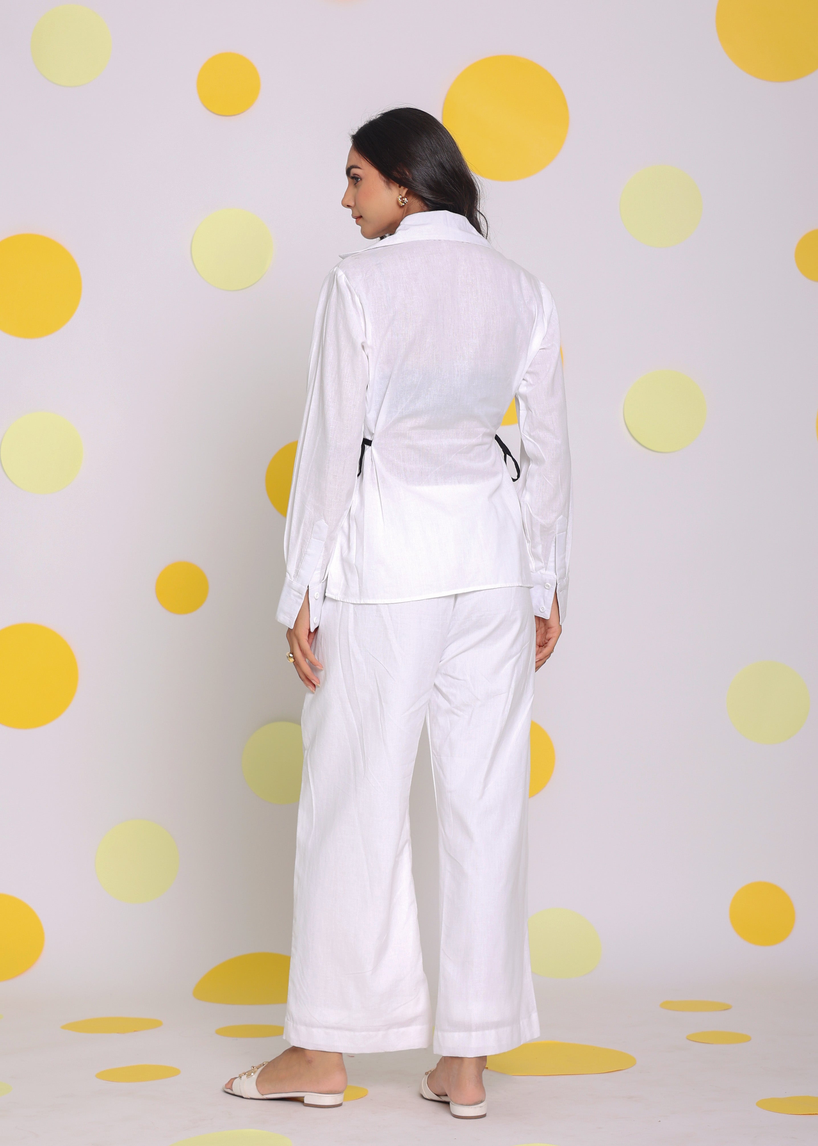 White Shirt and Pant 2 Piece Set Summer Relaxed Linen Co-ord Set - Kaoribyshreya