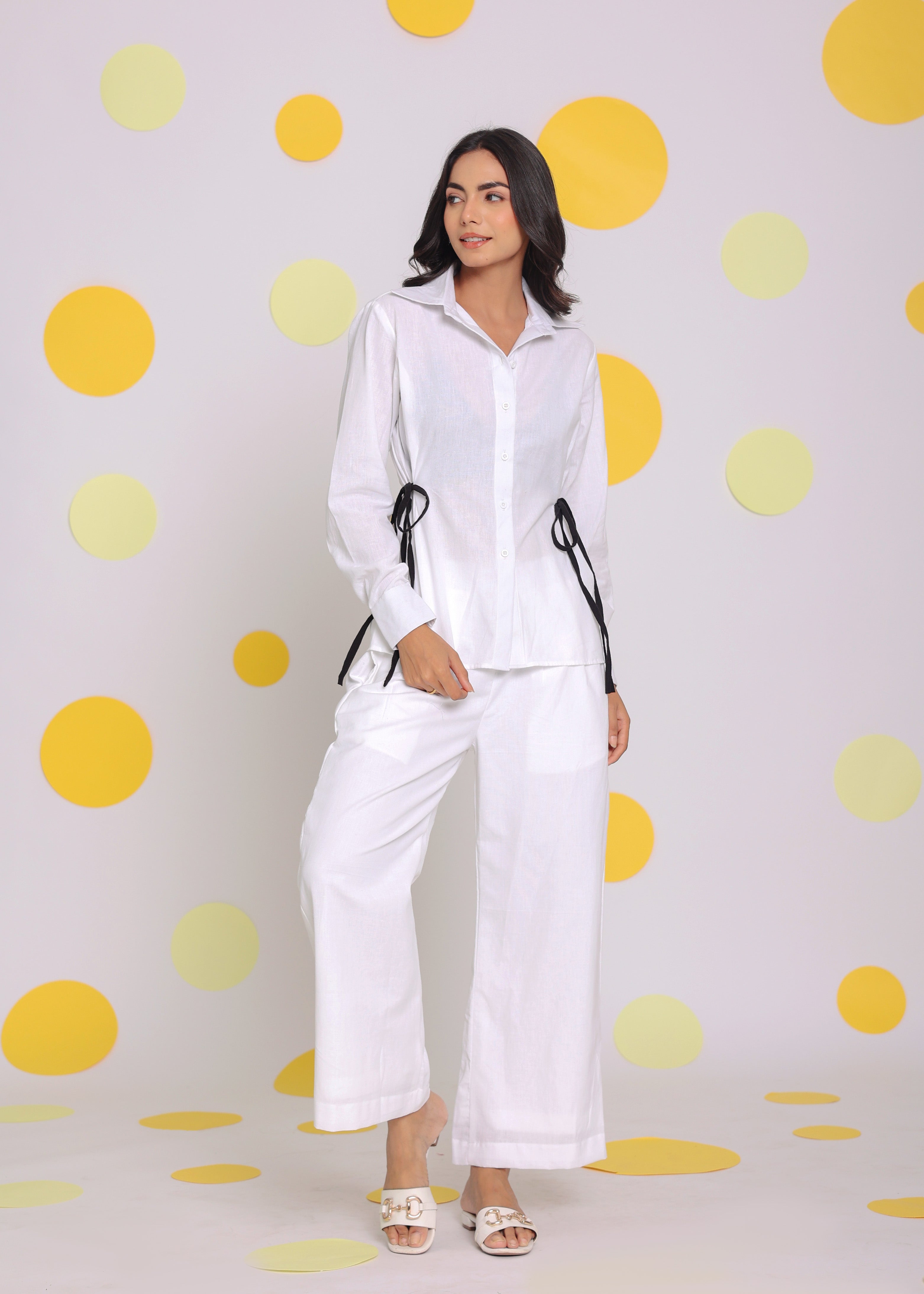 White Shirt and Pant 2 Piece Set Summer Relaxed Linen Co-ord Set - Kaoribyshreya