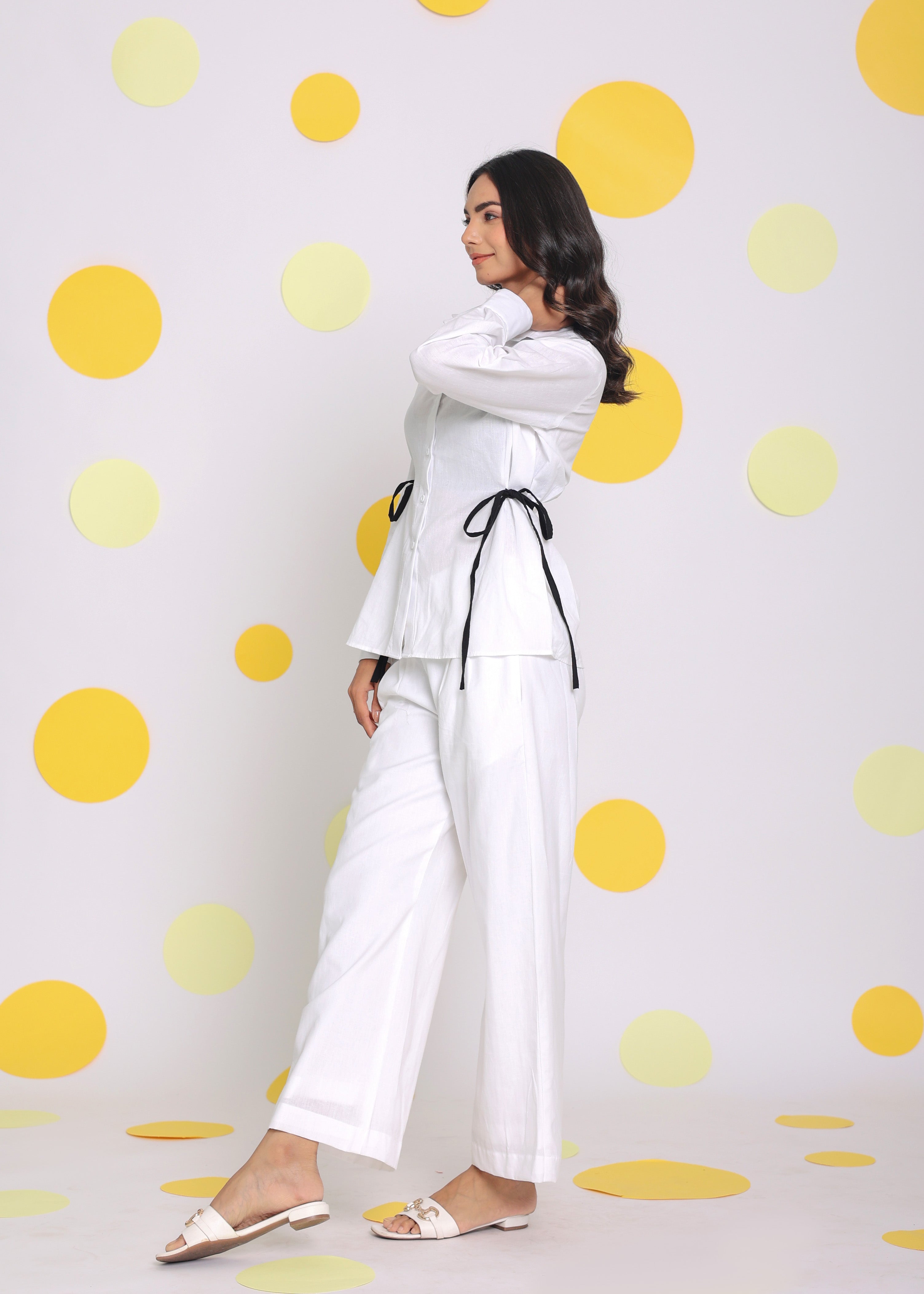 White Shirt and Pant 2 Piece Set Summer Relaxed Linen Co-ord Set - Kaoribyshreya