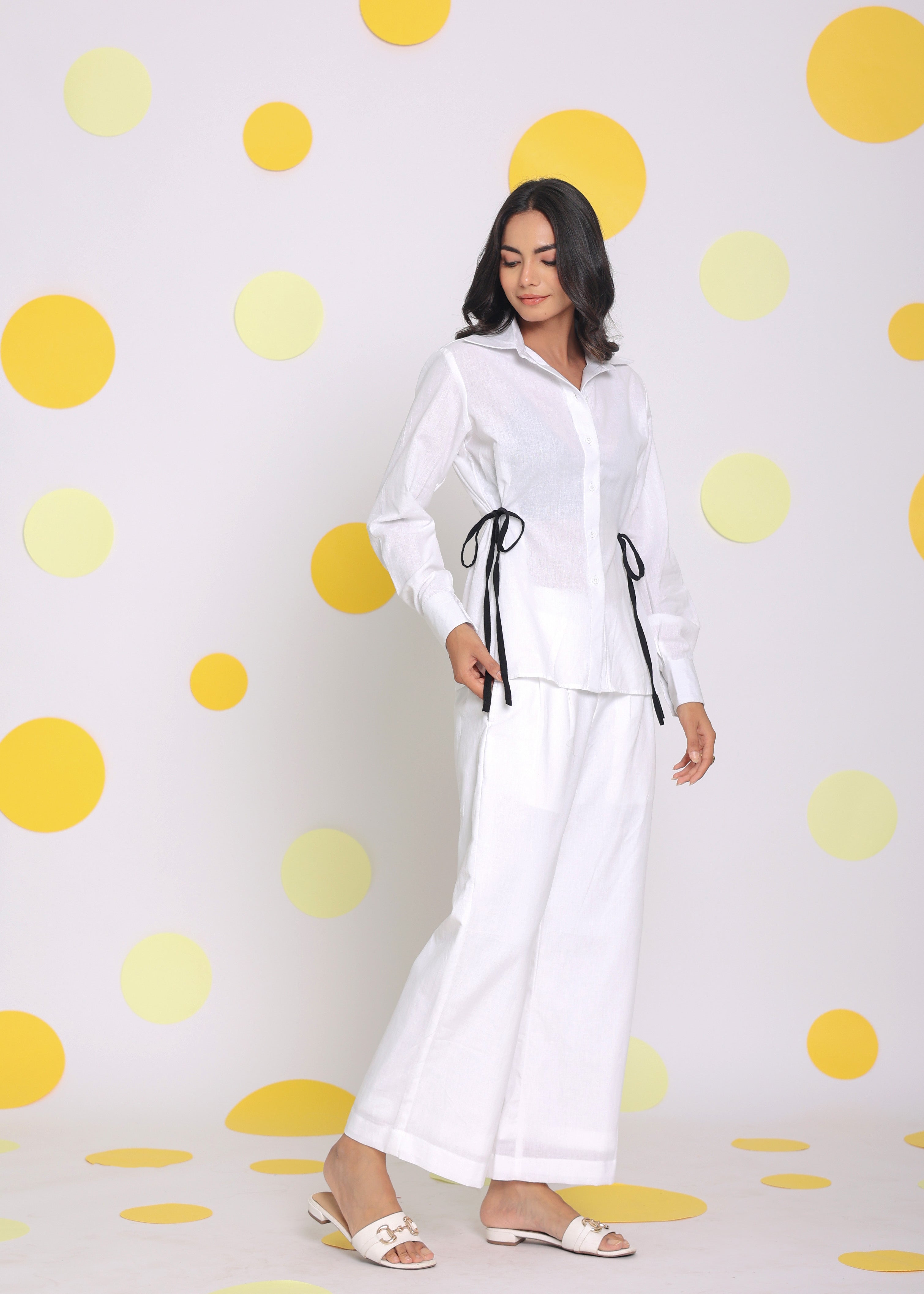 White Shirt and Pant 2 Piece Set Summer Relaxed Linen Co-ord Set - Kaoribyshreya