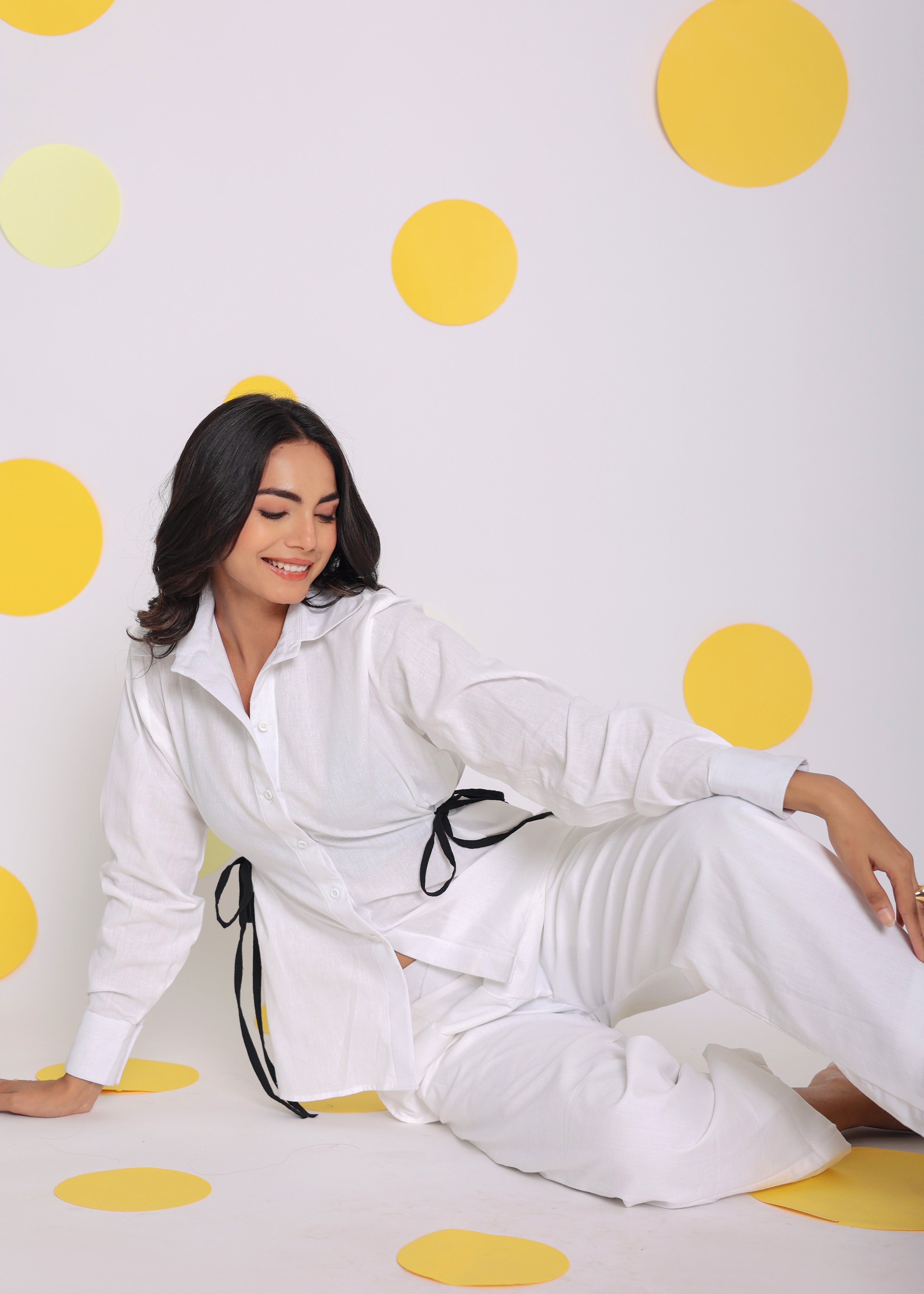 White Shirt and Pant 2 Piece Set Summer Relaxed Linen Co-ord Set - Kaoribyshreya