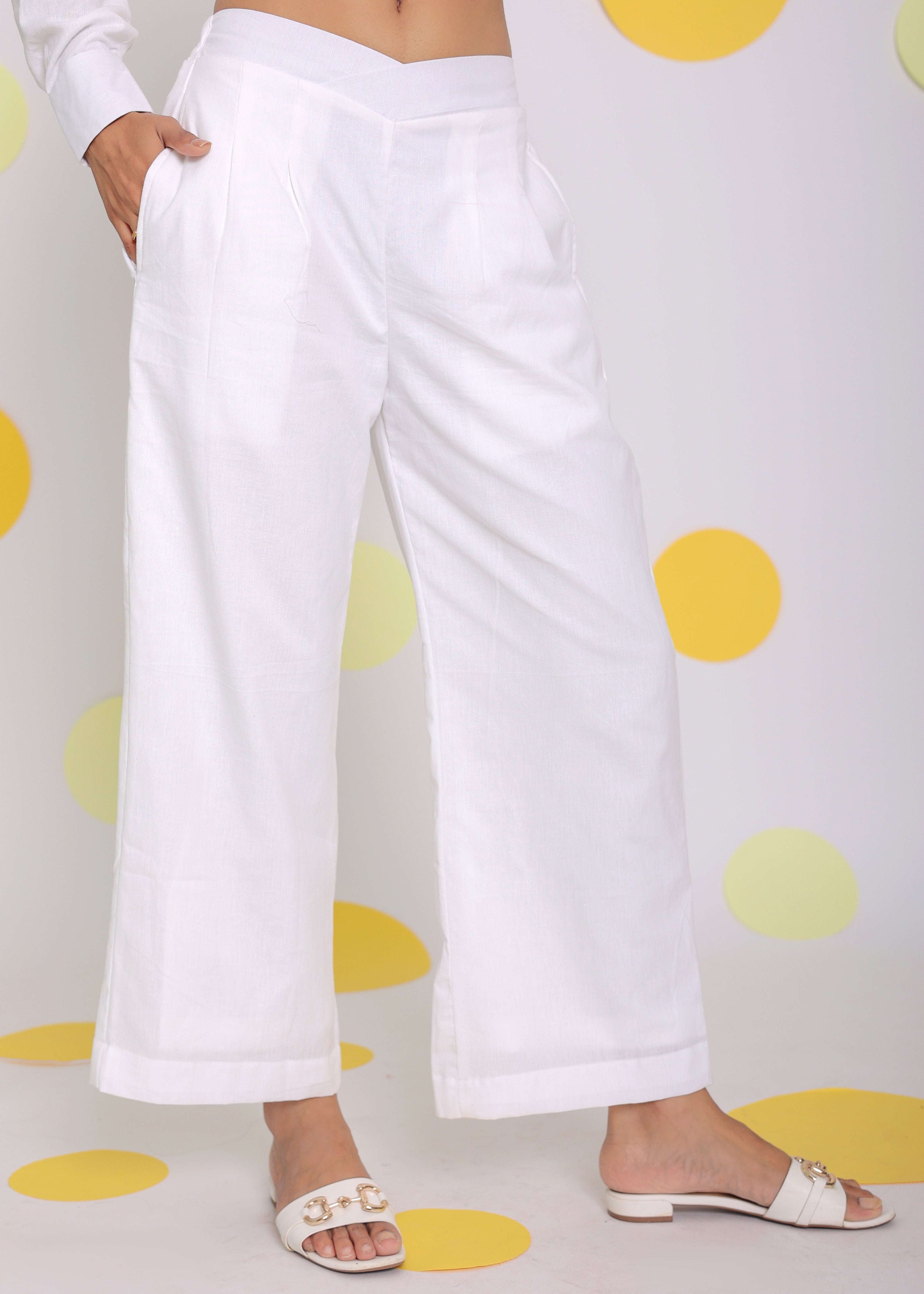White Shirt and Pant 2 Piece Set Summer Relaxed Linen Co-ord Set - Kaoribyshreya
