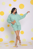 Light Green Shirt and Shorts Two Piece Set Summer Casual Co-ord Set - Kaoribyshreya