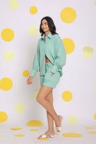 Light Green Shirt and Shorts Two Piece Set Summer Casual Co-ord Set - Kaoribyshreya
