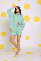 Light Green Shirt and Shorts Two Piece Set Summer Casual Co-ord Set - Kaoribyshreya