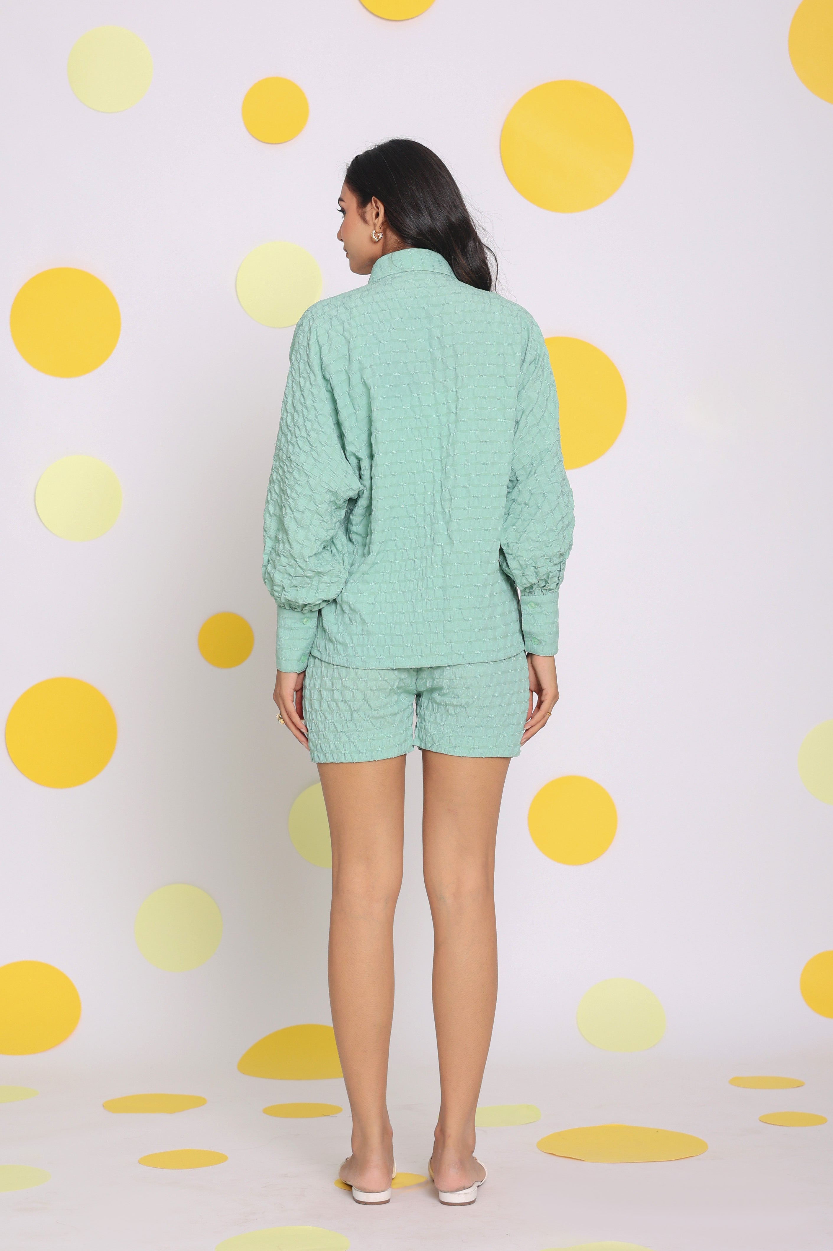 Light Green Shirt and Shorts Two Piece Set Summer Casual Co-ord Set - Kaoribyshreya