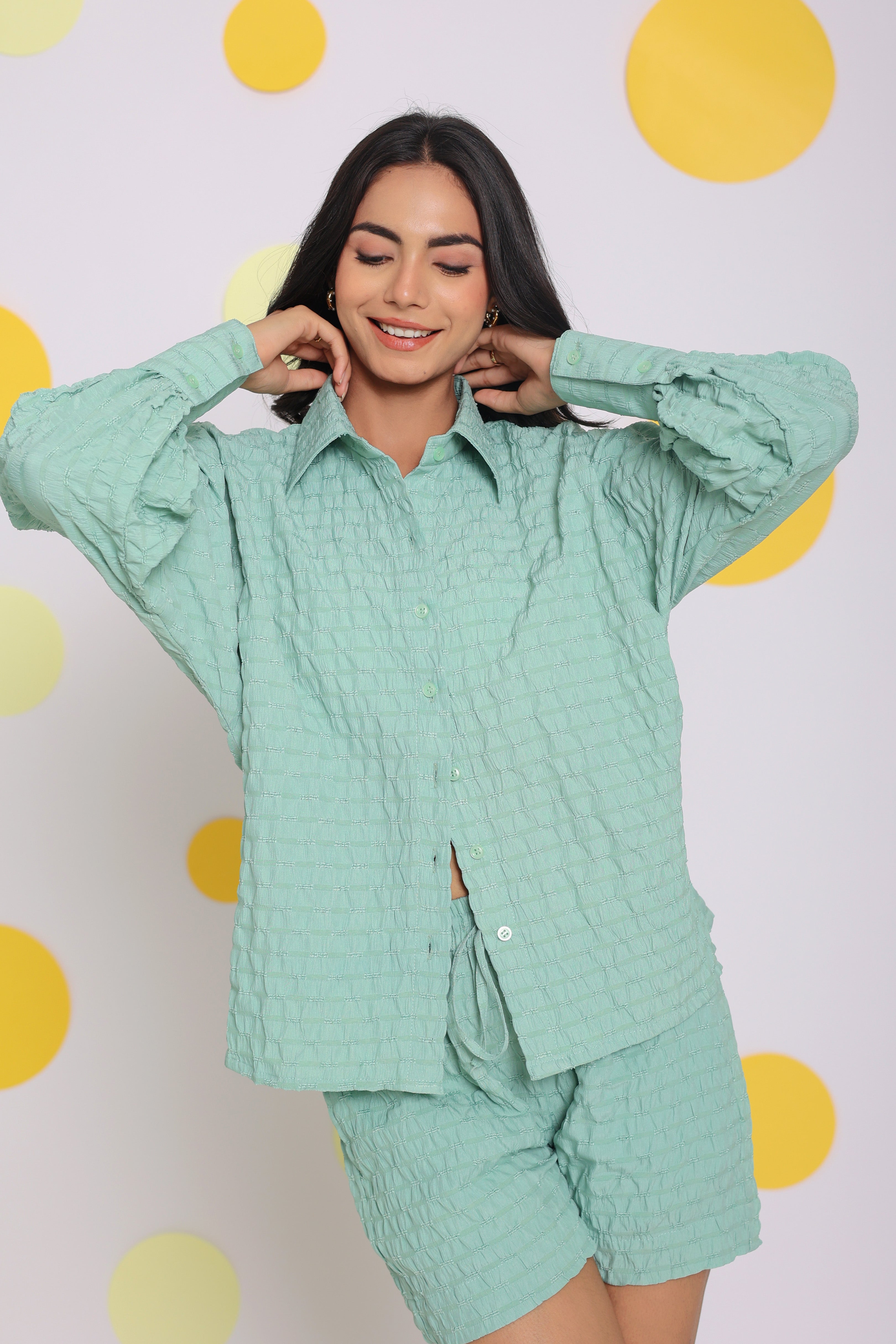 Light Green Summer Relaxed Casual Shorts - Kaoribyshreya