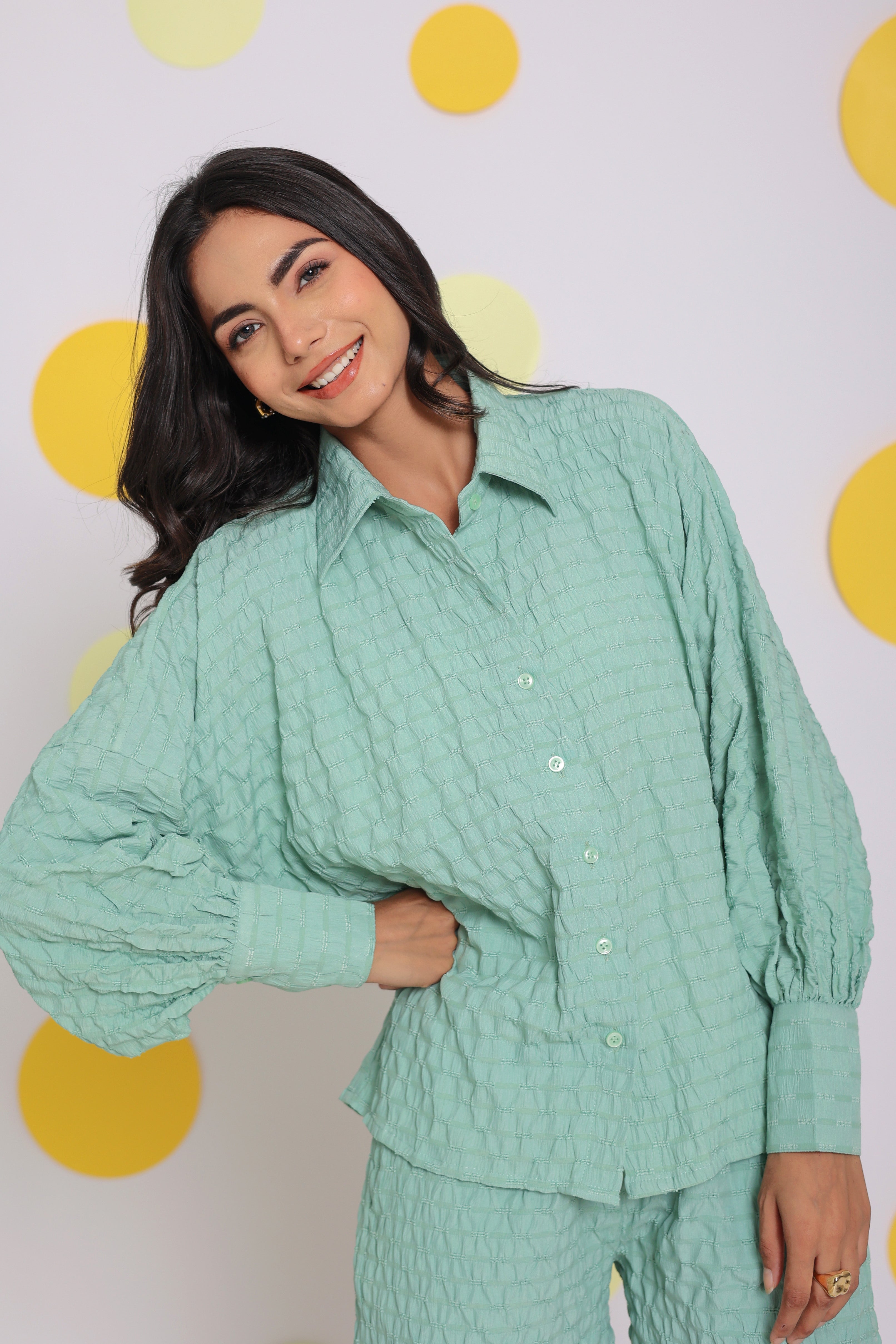 Light Green Shirt and Shorts Two Piece Set Summer Casual Co-ord Set - Kaoribyshreya