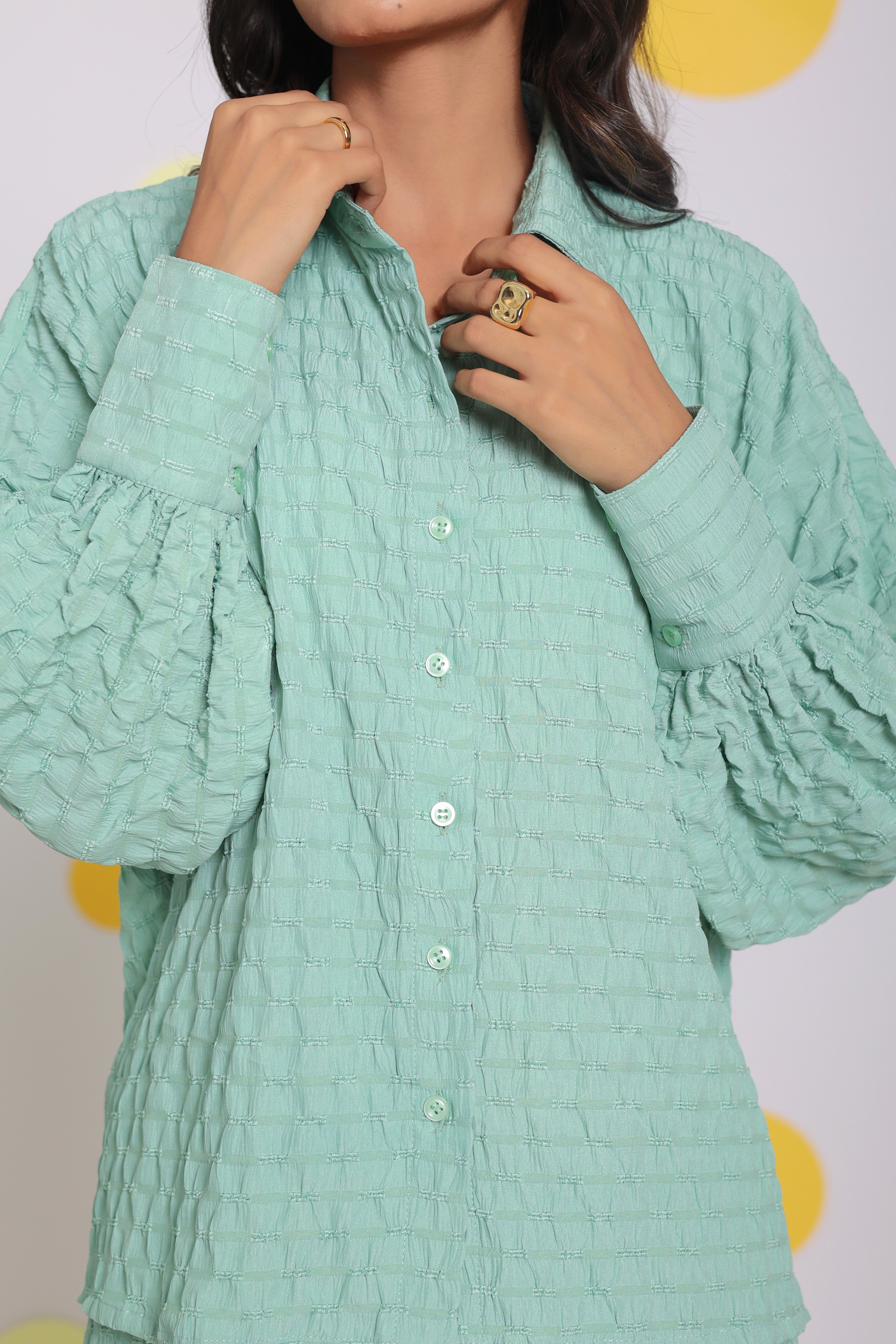 Light Green Shirt and Shorts Two Piece Set Summer Casual Co-ord Set - Kaoribyshreya