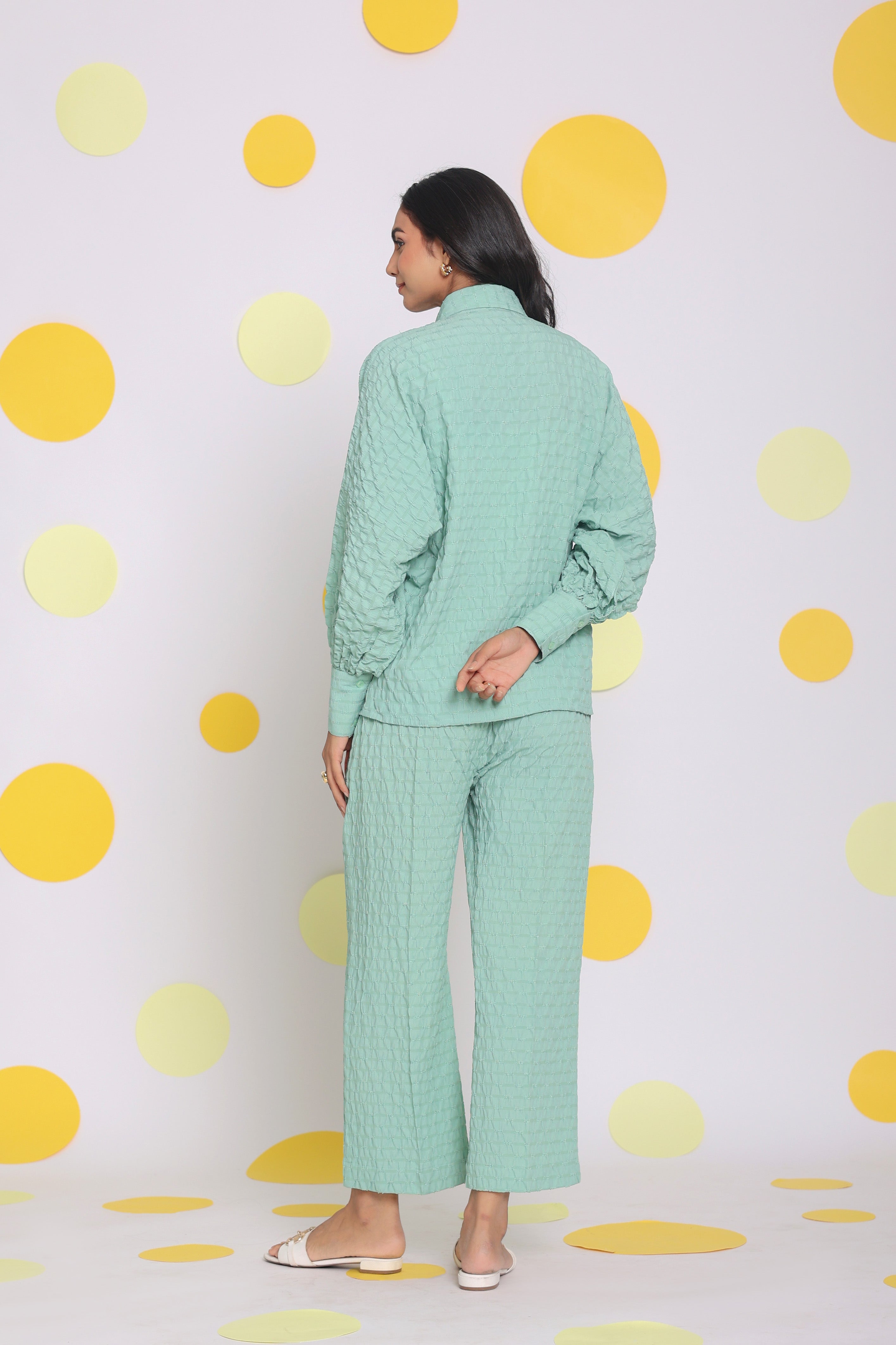Light Green Shirt and Pant Two Piece Set Summer Everyday Wear Co-ord Set - Kaoribyshreya