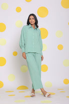 Light Green Shirt and Pant Two Piece Set Summer Everyday Wear Co-ord Set - Kaoribyshreya