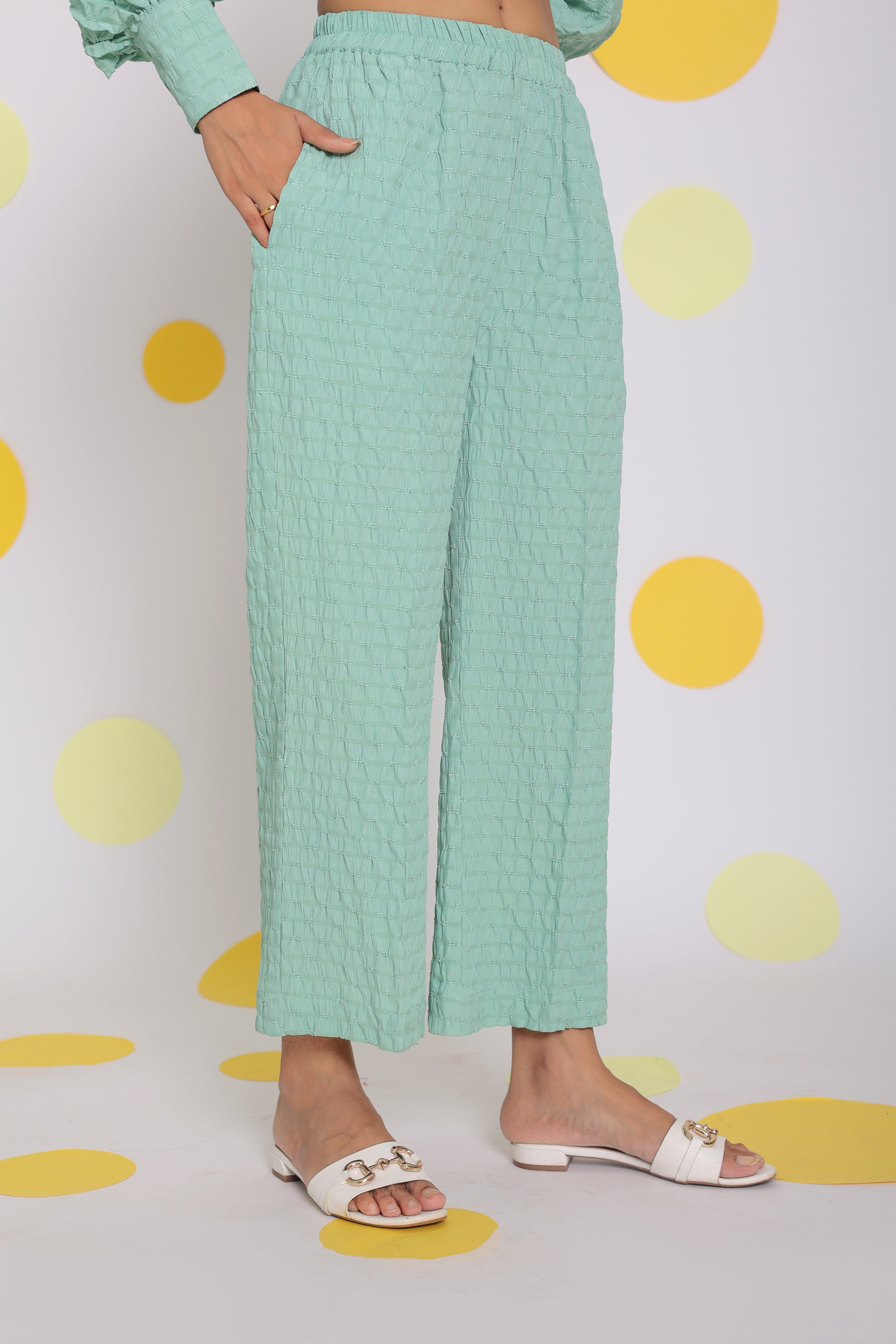 Light Green Shirt and Pant Two Piece Set Summer Everyday Wear Co-ord Set - Kaoribyshreya