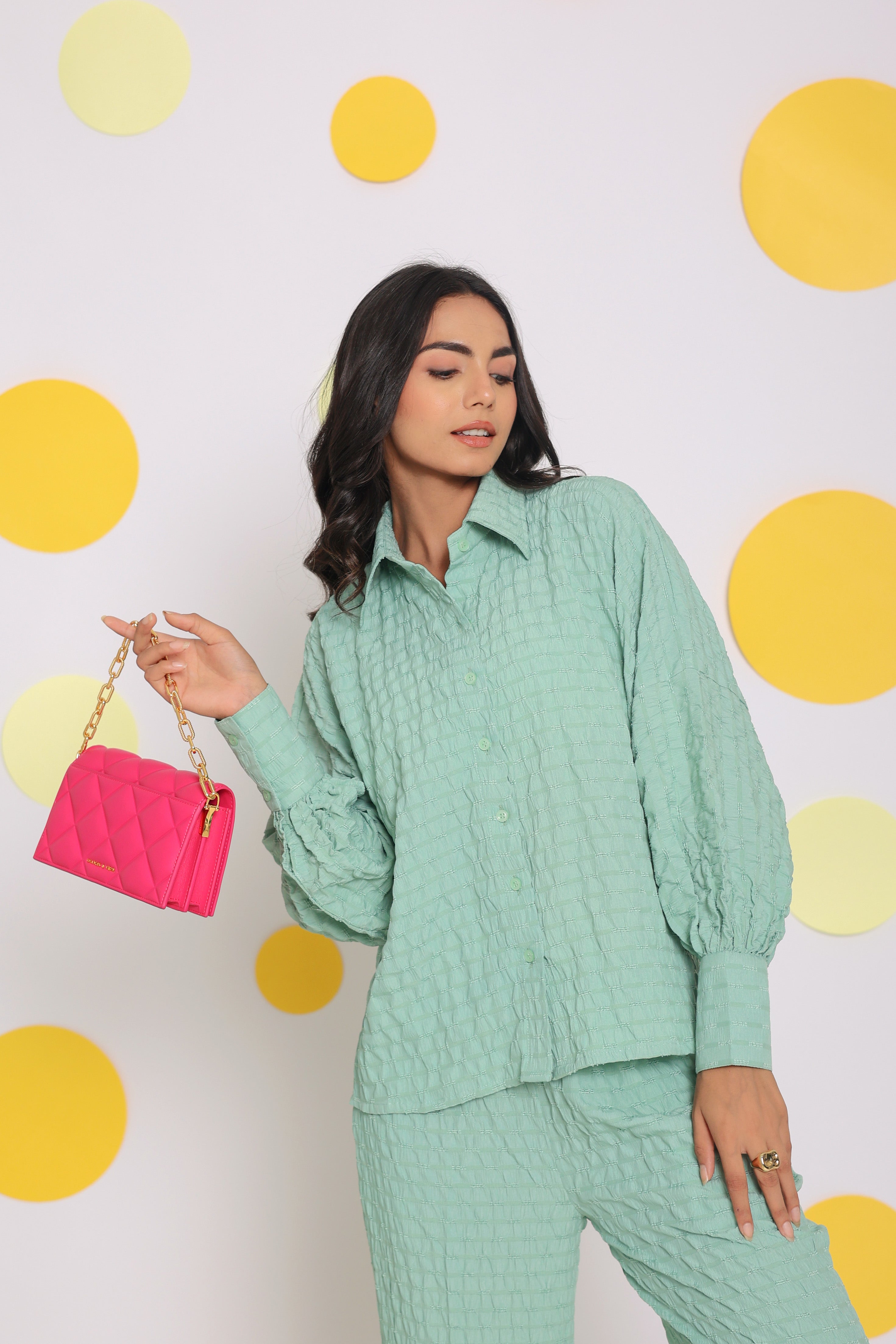 Light Green Shirt and Pant Two Piece Set Summer Everyday Wear Co-ord Set - Kaoribyshreya
