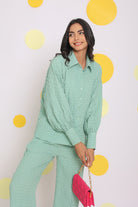 Light Green Shirt and Pant Two Piece Set Summer Everyday Wear Co-ord Set - Kaoribyshreya