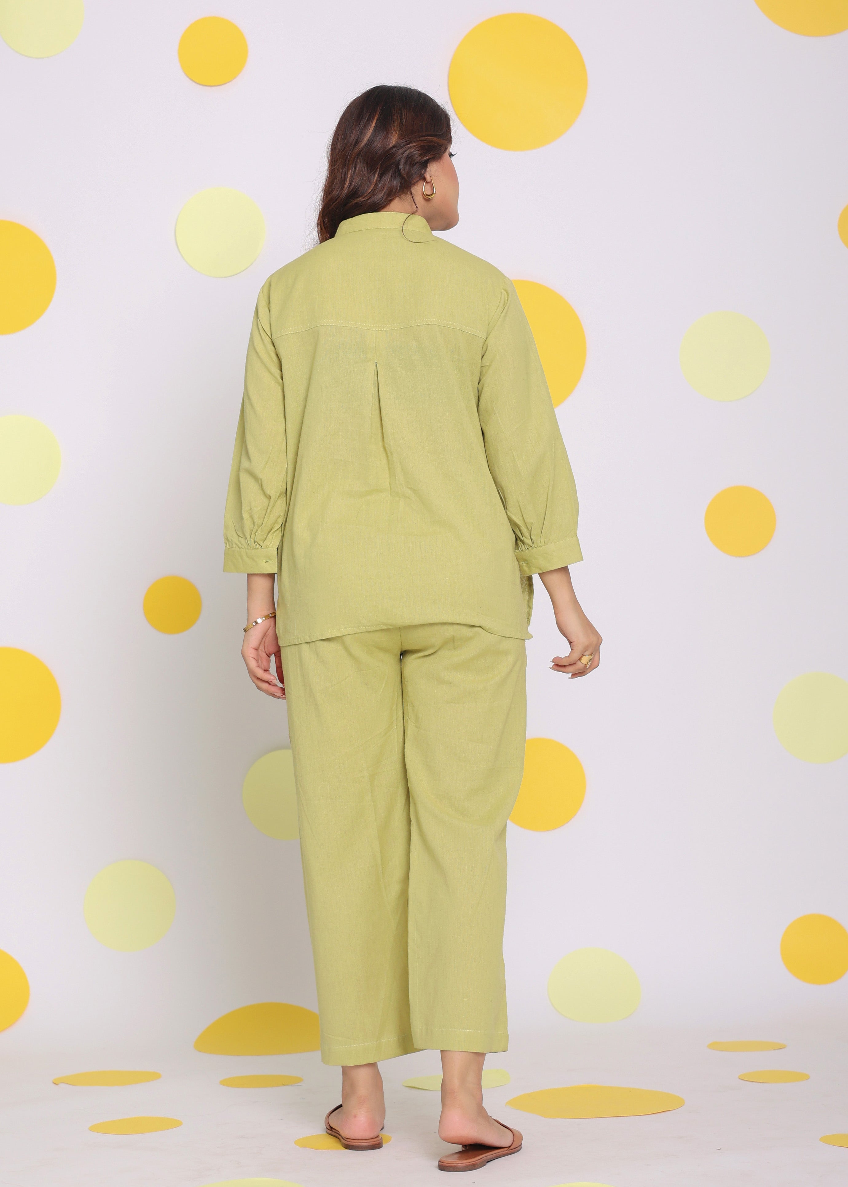 Light Green Shirt and Pant Two Piece Set Summer Everyday Wear Linen Co-ord Set - Kaoribyshreya