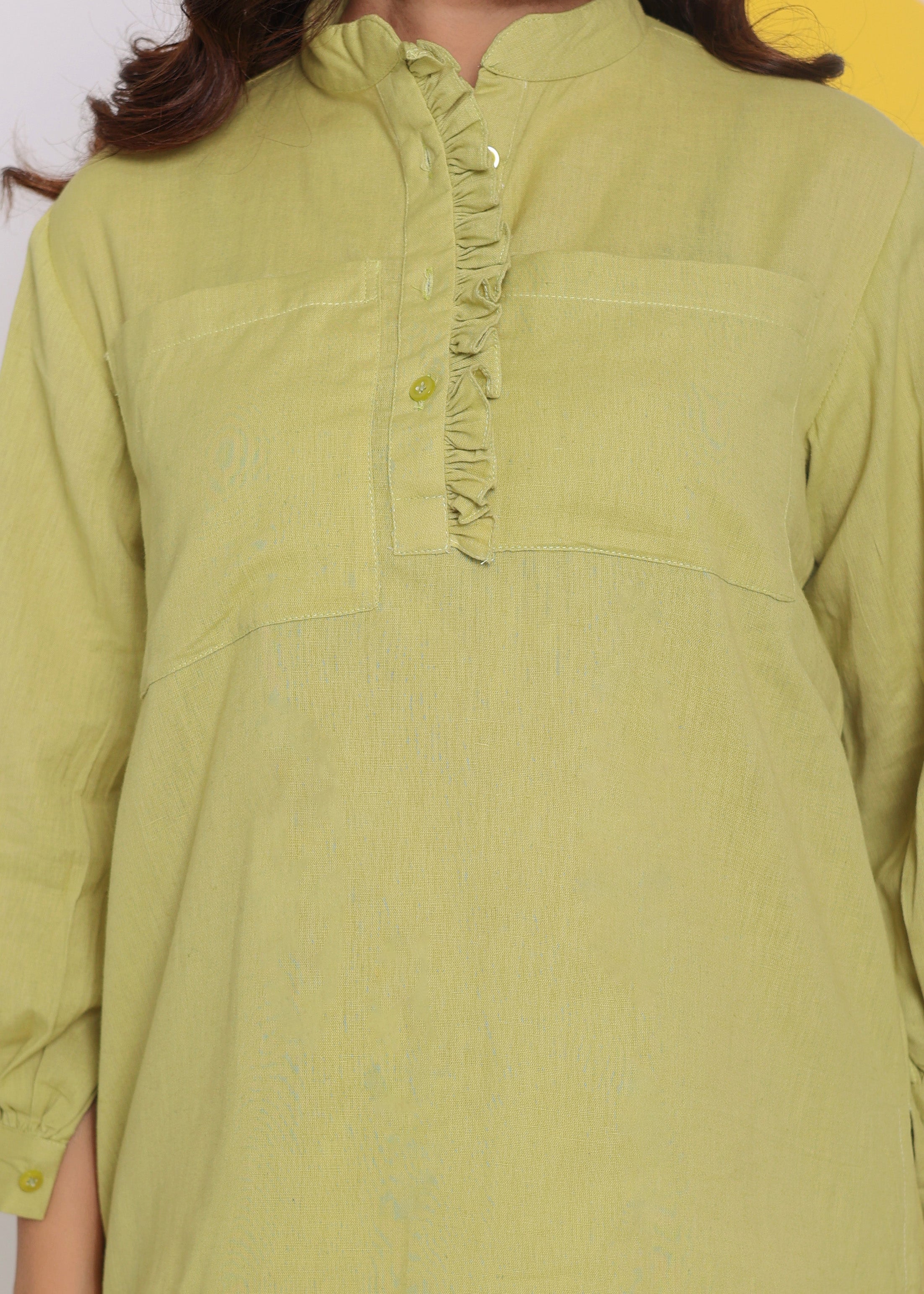 Light Green Shirt and Pant Two Piece Set Summer Everyday Wear Linen Co-ord Set - Kaoribyshreya