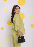 Light Green Shirt and Pant Two Piece Set Summer Everyday Wear Linen Co-ord Set - Kaoribyshreya