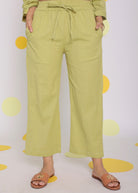 Light Green Summer Relaxed Wide Leg Everyday Wear Linen Pants - Kaoribyshreya