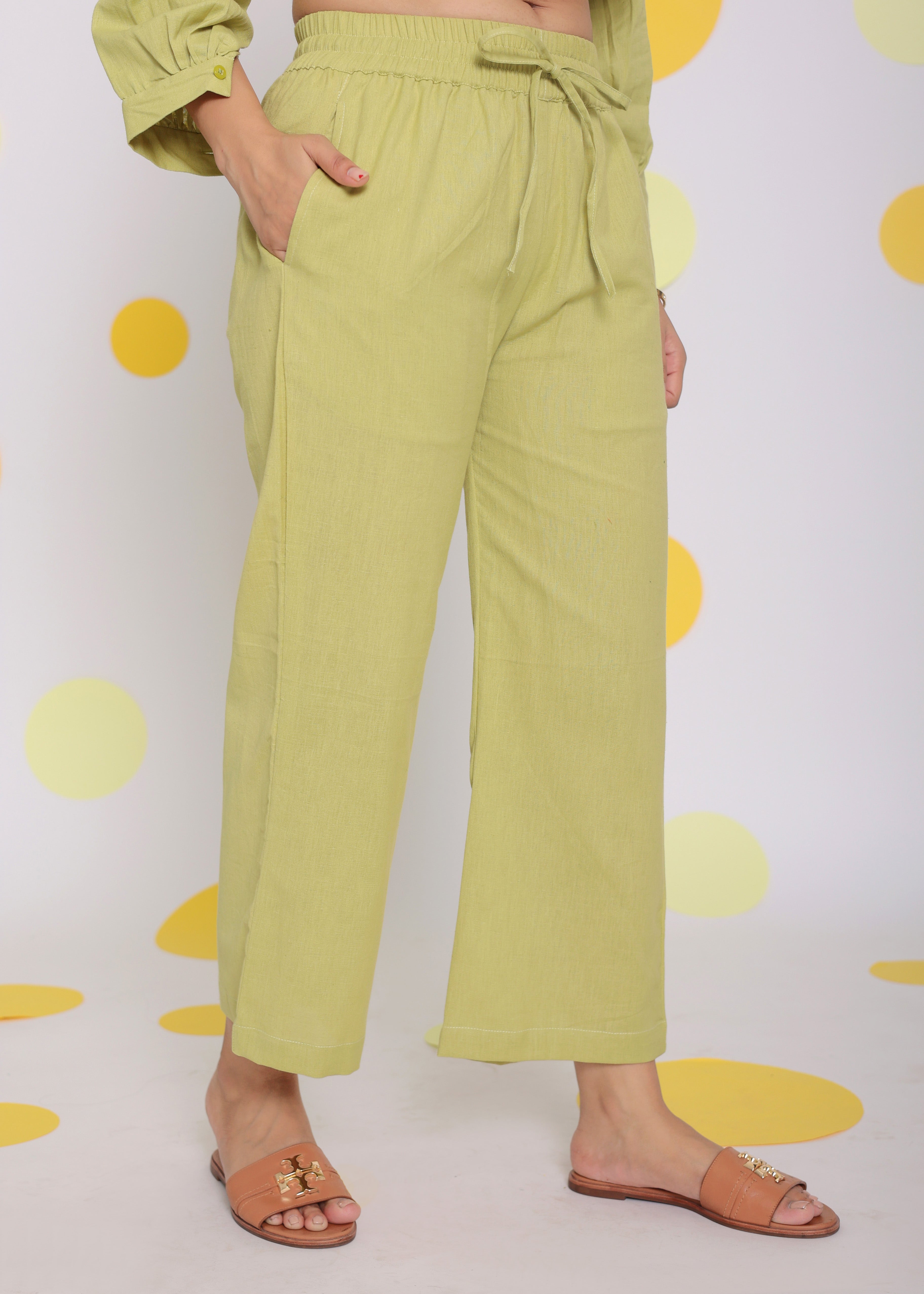 Light Green Shirt and Pant Two Piece Set Summer Everyday Wear Linen Co-ord Set - Kaoribyshreya