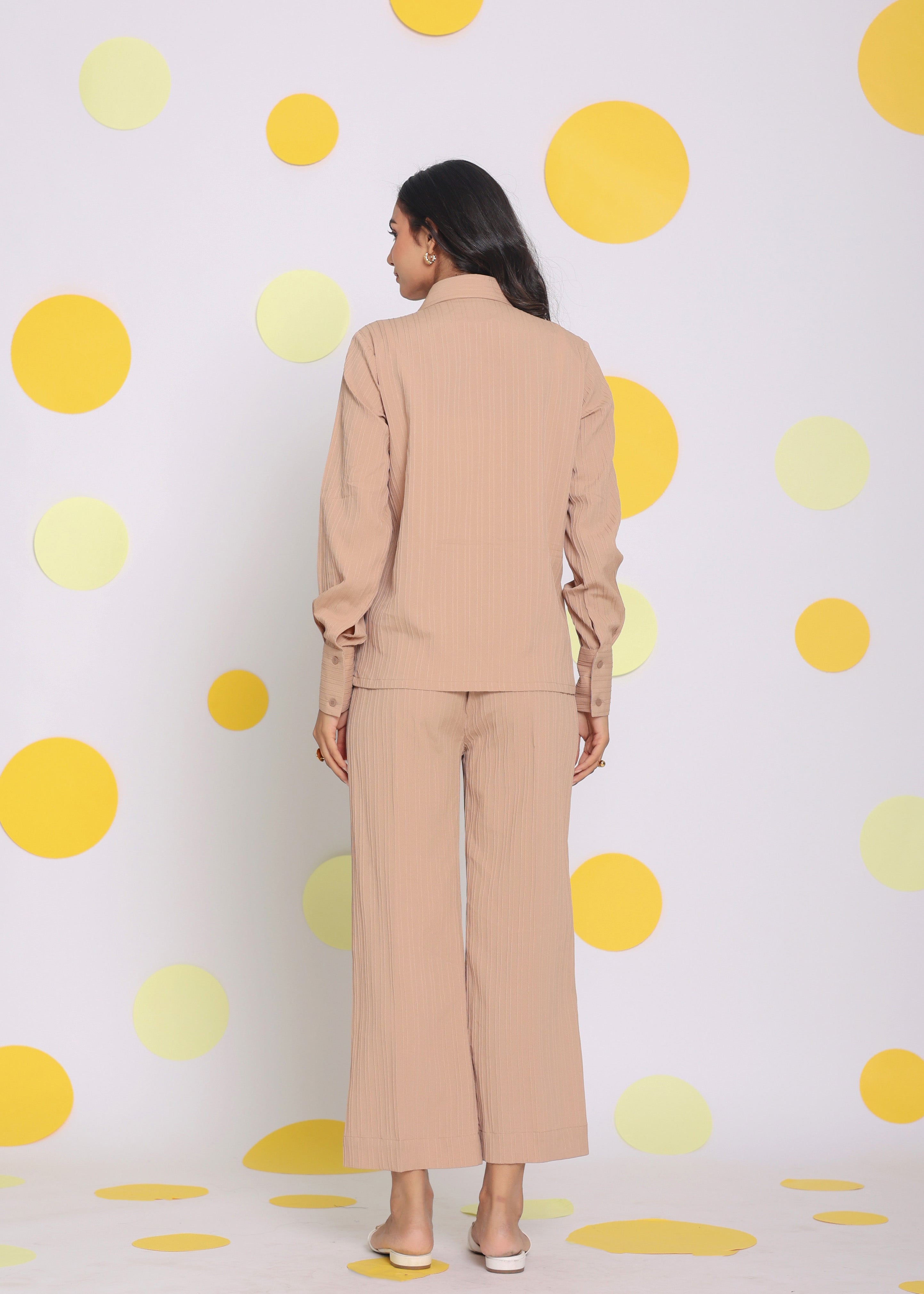 Beige Shirt and Pant Two Piece Set Summer Everyday Wear Co-ord Set - Kaoribyshreya