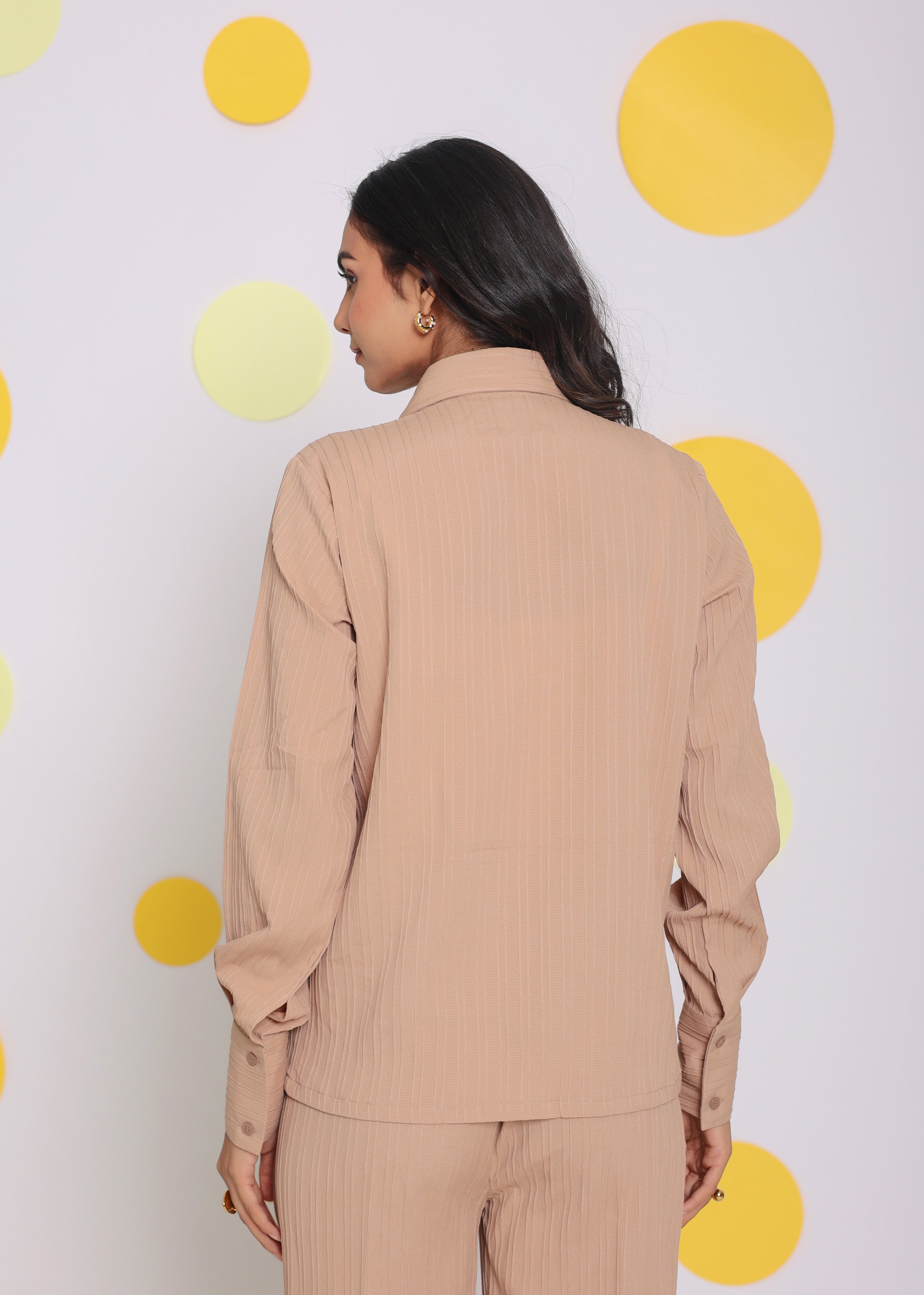 Beige Summer Relaxed Collared Everyday Wear Buttoned Shirt - Kaoribyshreya
