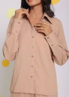Beige Shirt and Pant Two Piece Set Summer Everyday Wear Co-ord Set - Kaoribyshreya