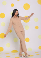 Beige Shirt and Pant Two Piece Set Summer Everyday Wear Co-ord Set - Kaoribyshreya