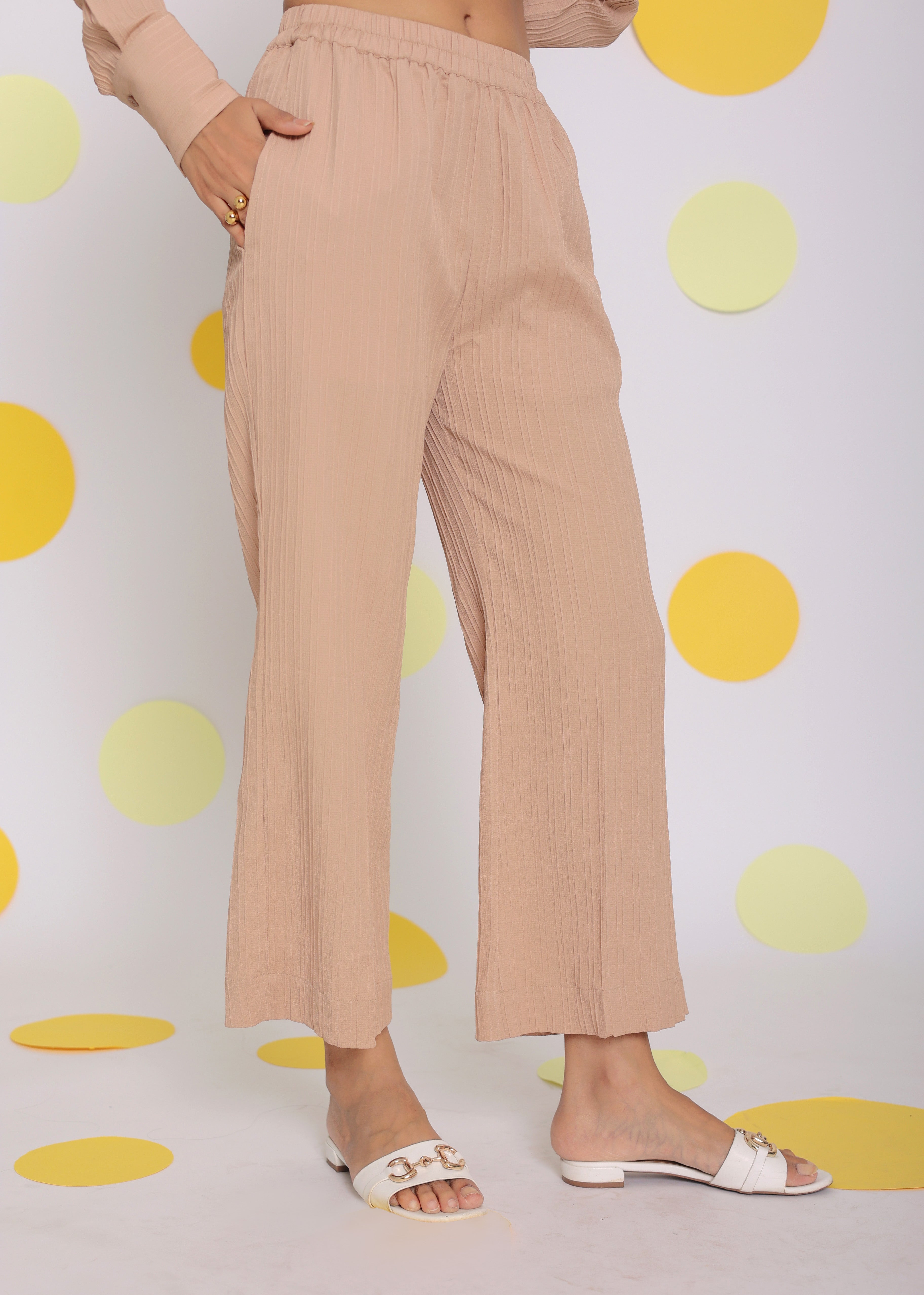 Beige Shirt and Pant Two Piece Set Summer Everyday Wear Co-ord Set - Kaoribyshreya