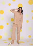 Beige Shirt and Pant Two Piece Set Summer Everyday Wear Co-ord Set - Kaoribyshreya