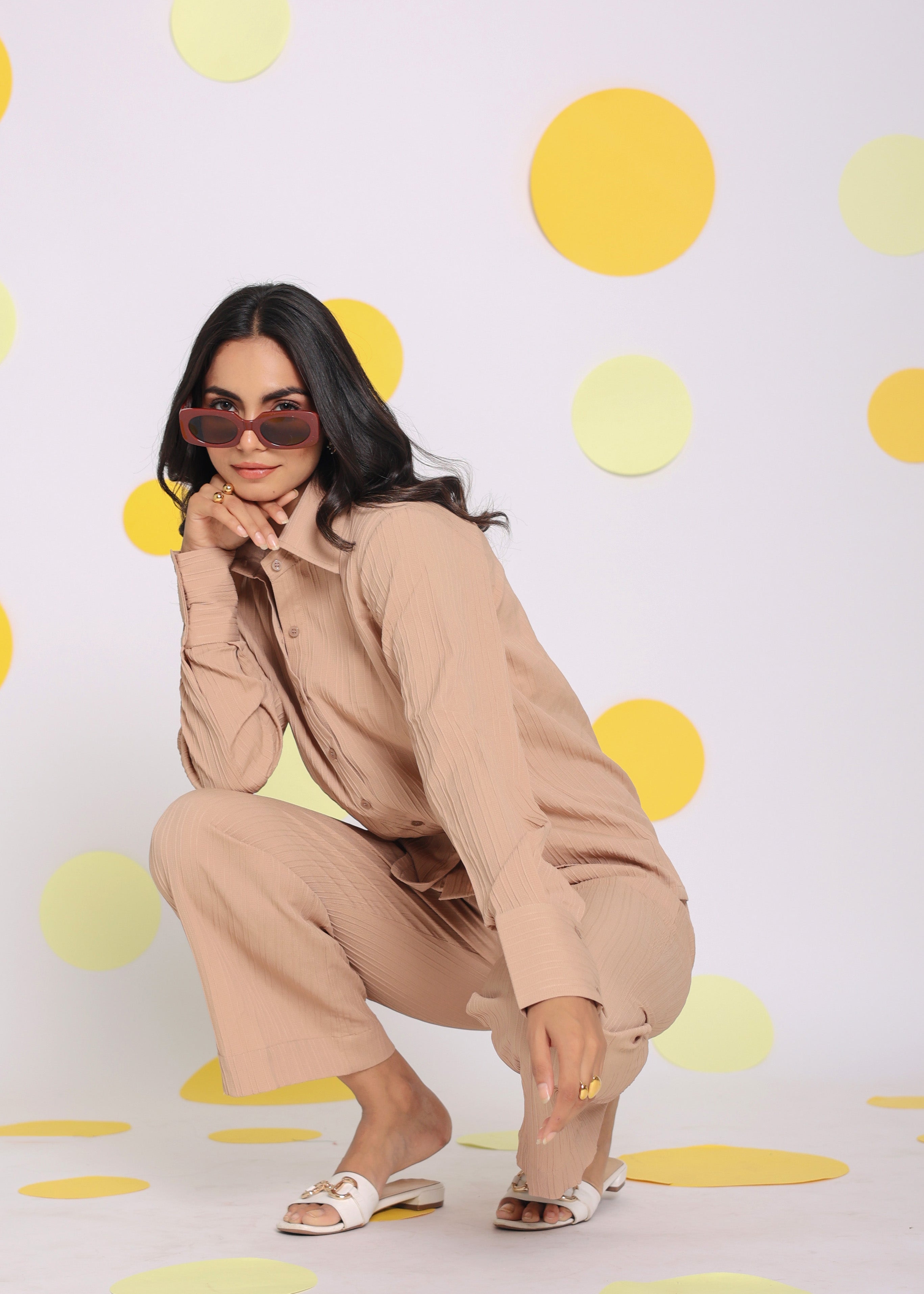 Beige Summer Relaxed Collared Everyday Wear Buttoned Shirt - Kaoribyshreya