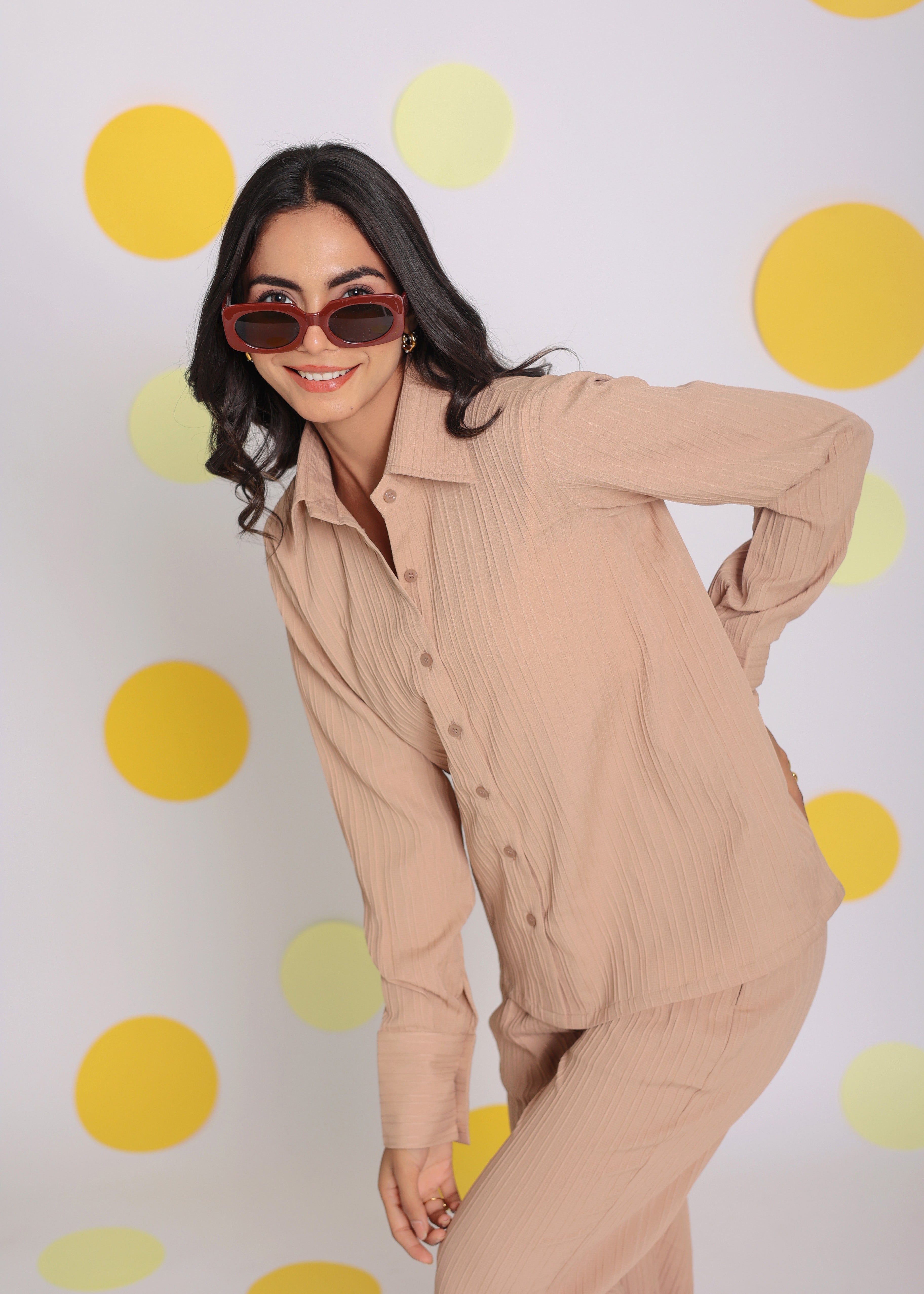 Beige Summer Relaxed Collared Everyday Wear Buttoned Shirt - Kaoribyshreya