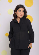 Black Summer Relaxed Buttoned Formal Linen Collared Shirt - Kaoribyshreya